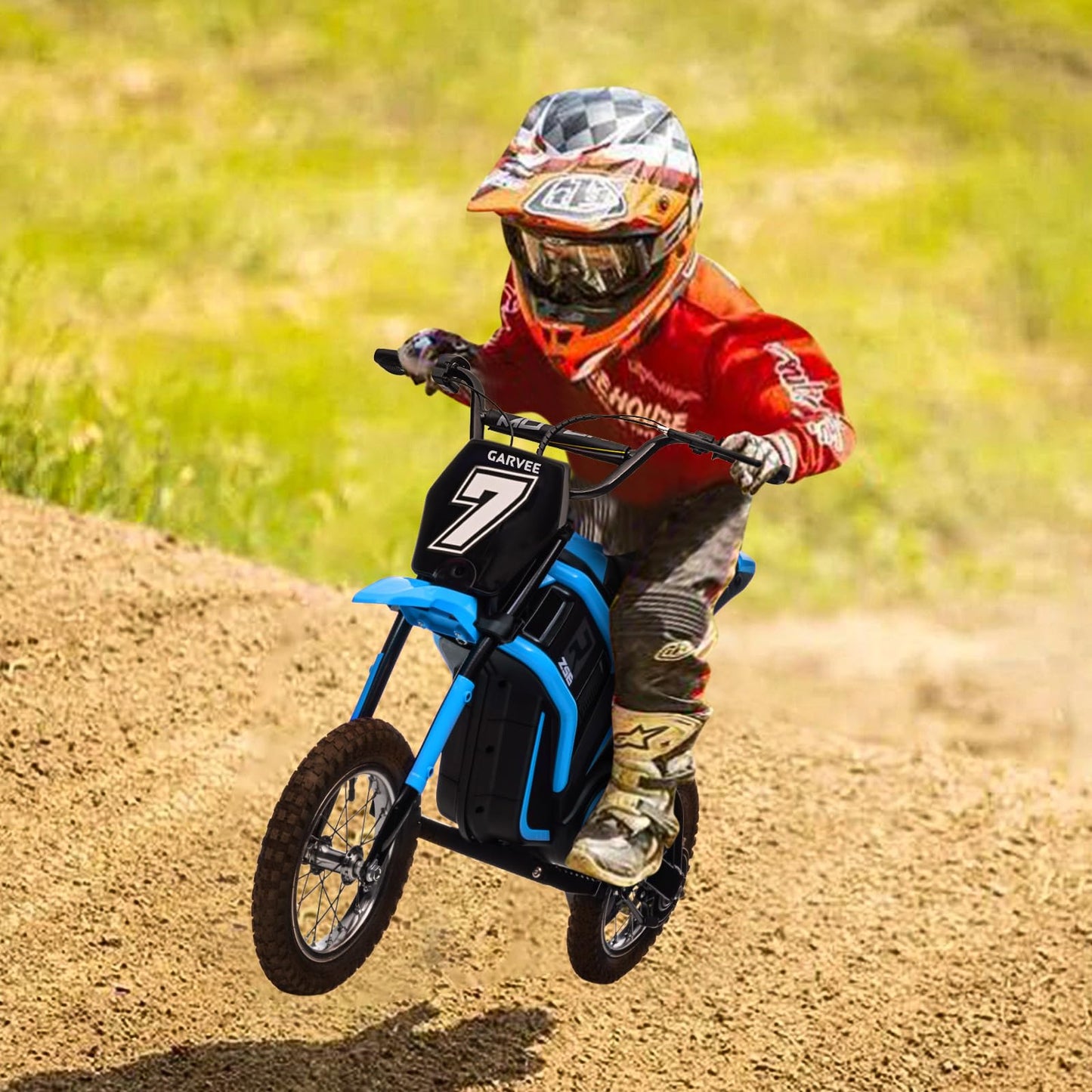 Garvee 24V 350W Kids Electric Dirt Bike - 3 Speed Modes, Up to 14.29 MPH, Rear-Wheel Drive, Shock-Absorbing Suspension, Off-Road Ride-On Motorcycle Toy for Boys & Girls Ages 5-17 - Blue 7