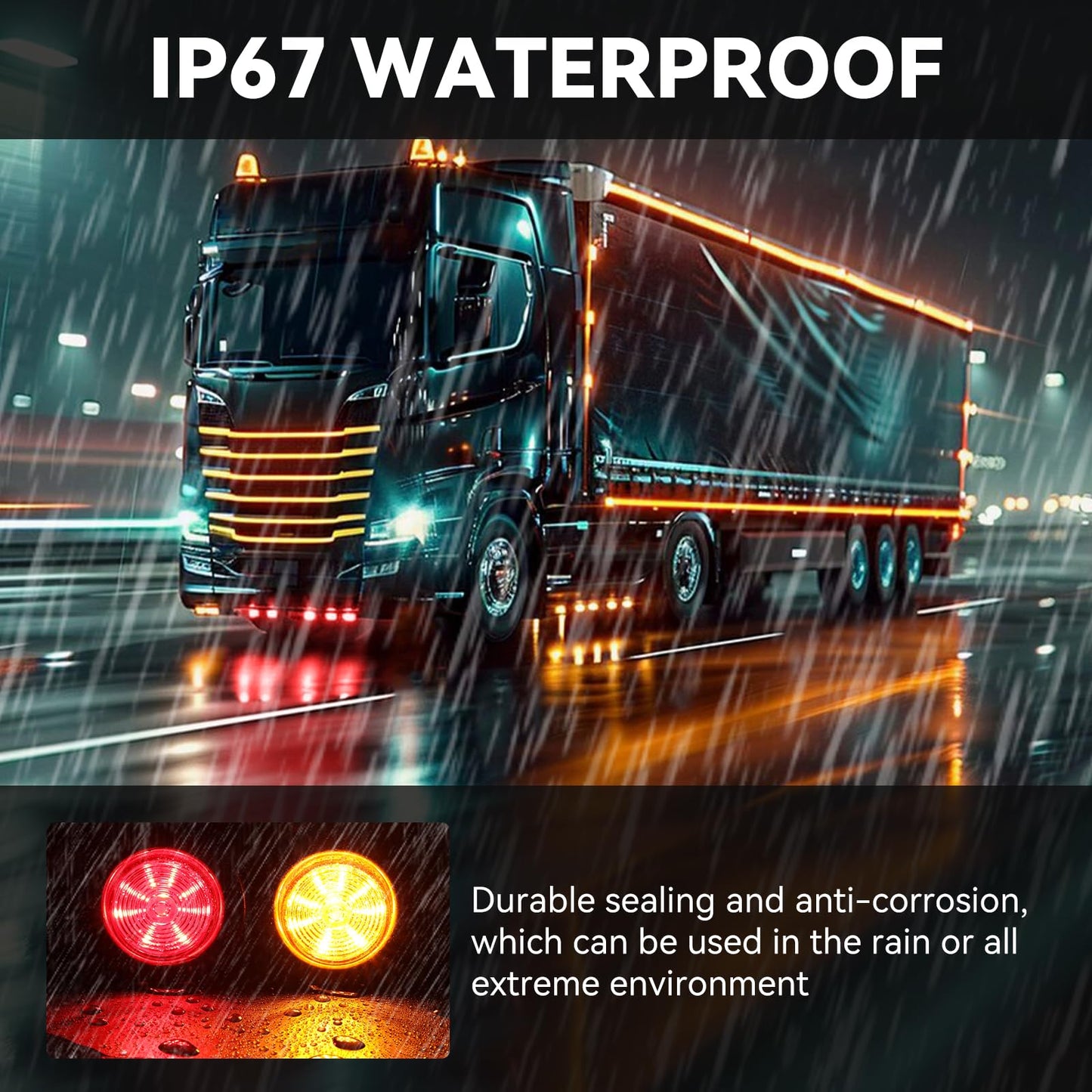 ULITECO 10PCS 2in Trailer Marker Lights Kit, 9 LED Round with Rubber Grommets & 2 Prong Pigtails, Waterproof, DOT Approved (5 Amber +