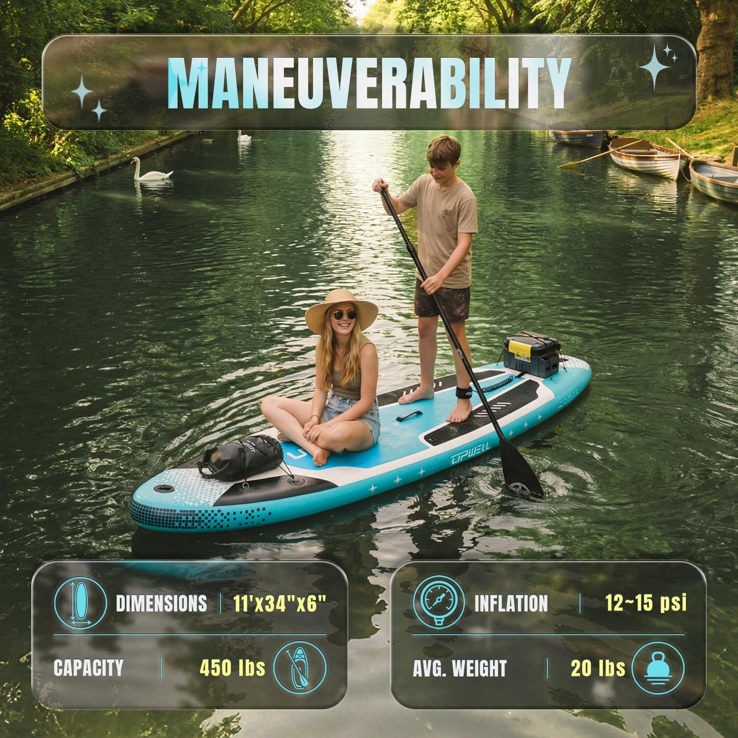UPWELL Inflatable Stand Up Paddle Board Premium SUP Modular Paddle Boards for Adults, 11' Blow up Paddle Boards 6” Thick, Cyclone