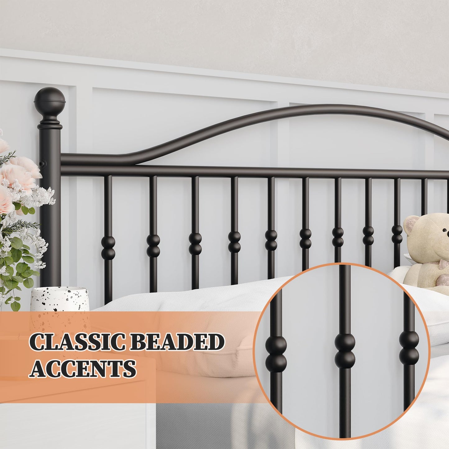 GAOMON King Size Metal Platform Bed Frame,Mattress Foundation with Victorian Style Wrought Iron-Art Headboard and Footboard,Under Bed Storage,Noise Free,No Box Spring Needed,Easy Assembly(Black)