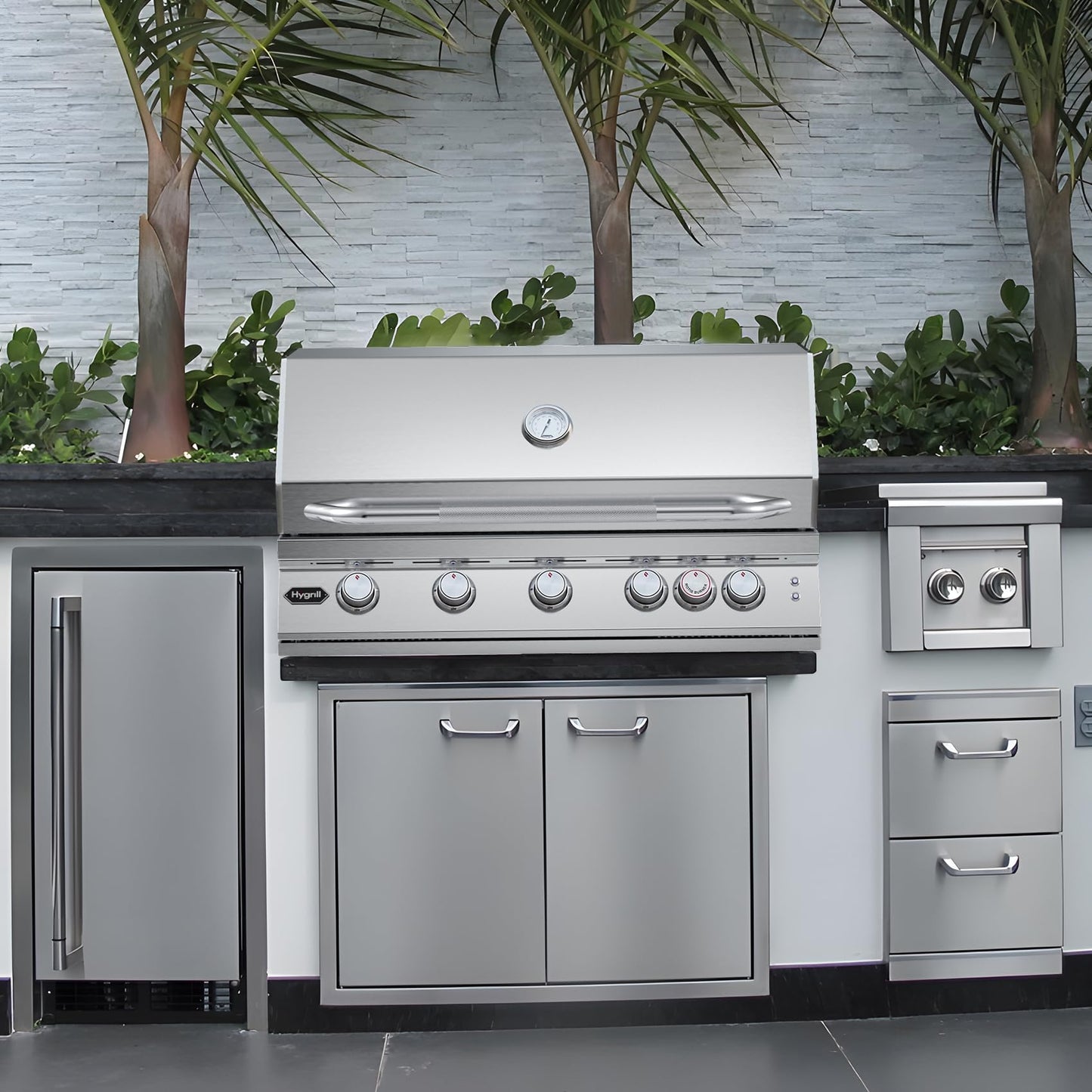 Hygrill Premium XTR 40-Inch Built In Grill, Stainless Steel 5-Burner Grill Head for Outdoor Kitchen with Rear Infrared Burner and LED Lights, Liquid Propane