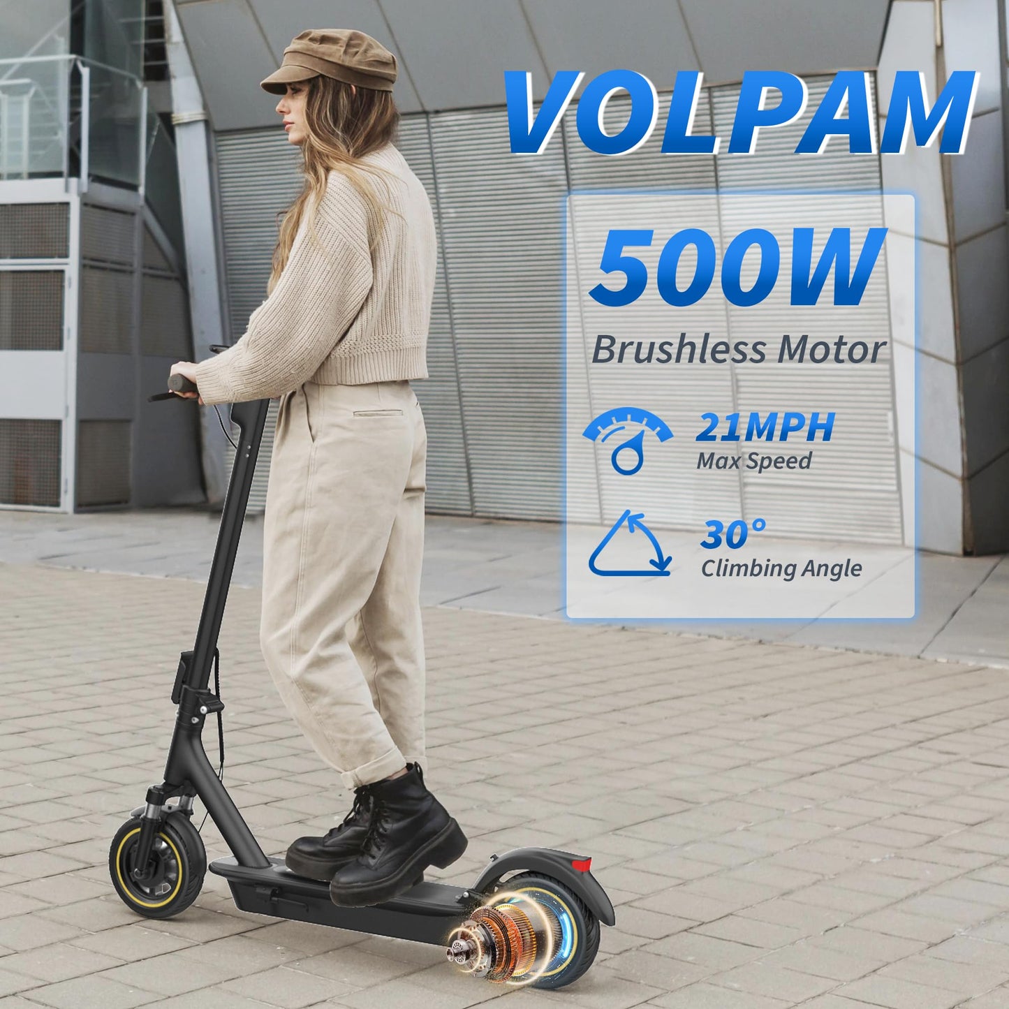VOLPAM Electric Scooter with 8.5"/10" Solid Tire, 350W/500W Powerful Motor & 19/22 MPH Top Speed, 16-28 Miles Long Range, Folding E Scooter Choice