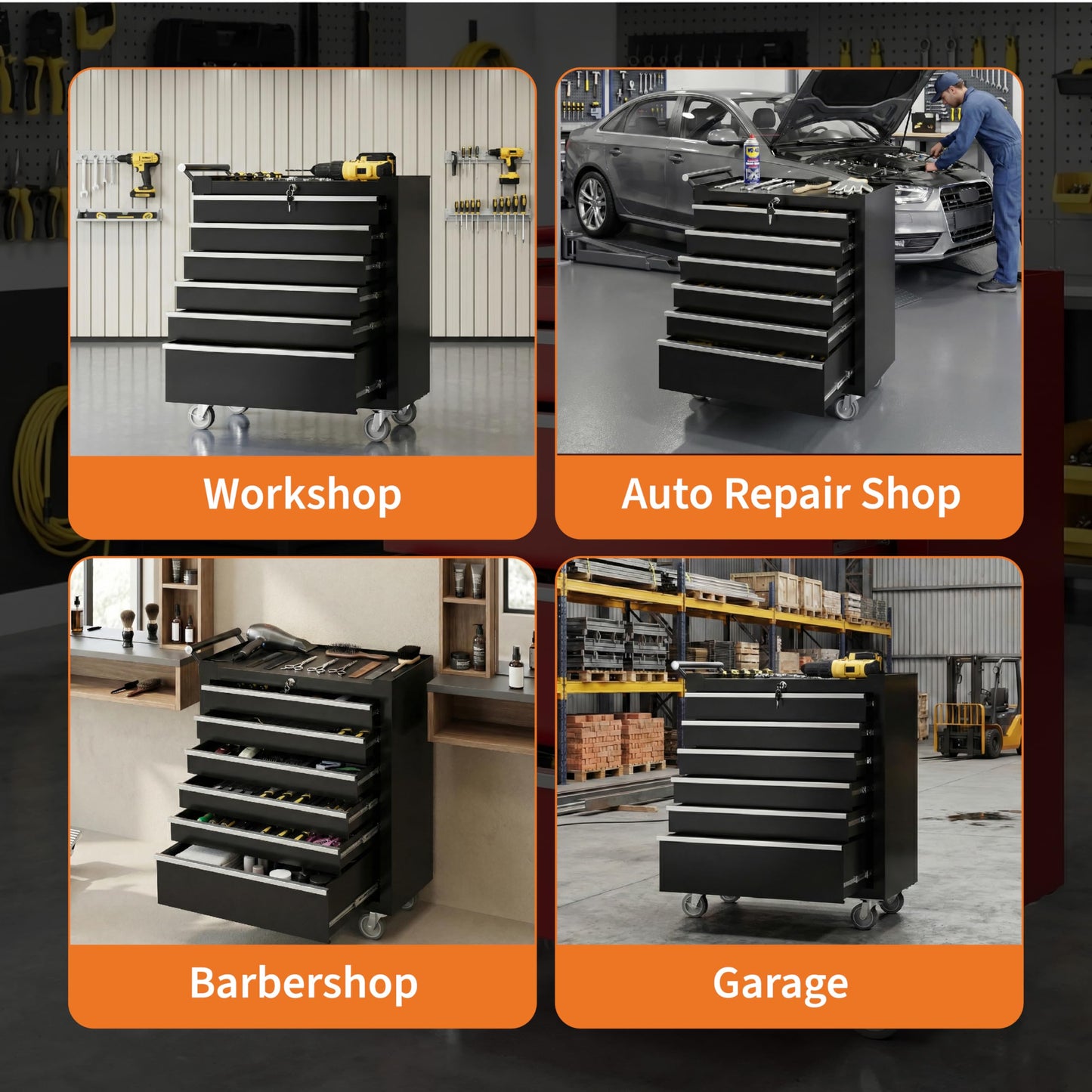 Garvee Rolling Tool Chest, 6 Drawers Tool Storage Cabinet, Toolbox with Wheels, Portable Tool Cabinet Organizer with Locking System & Drawer Liners, Tool Storage Cart for Garage, Workshop, Black