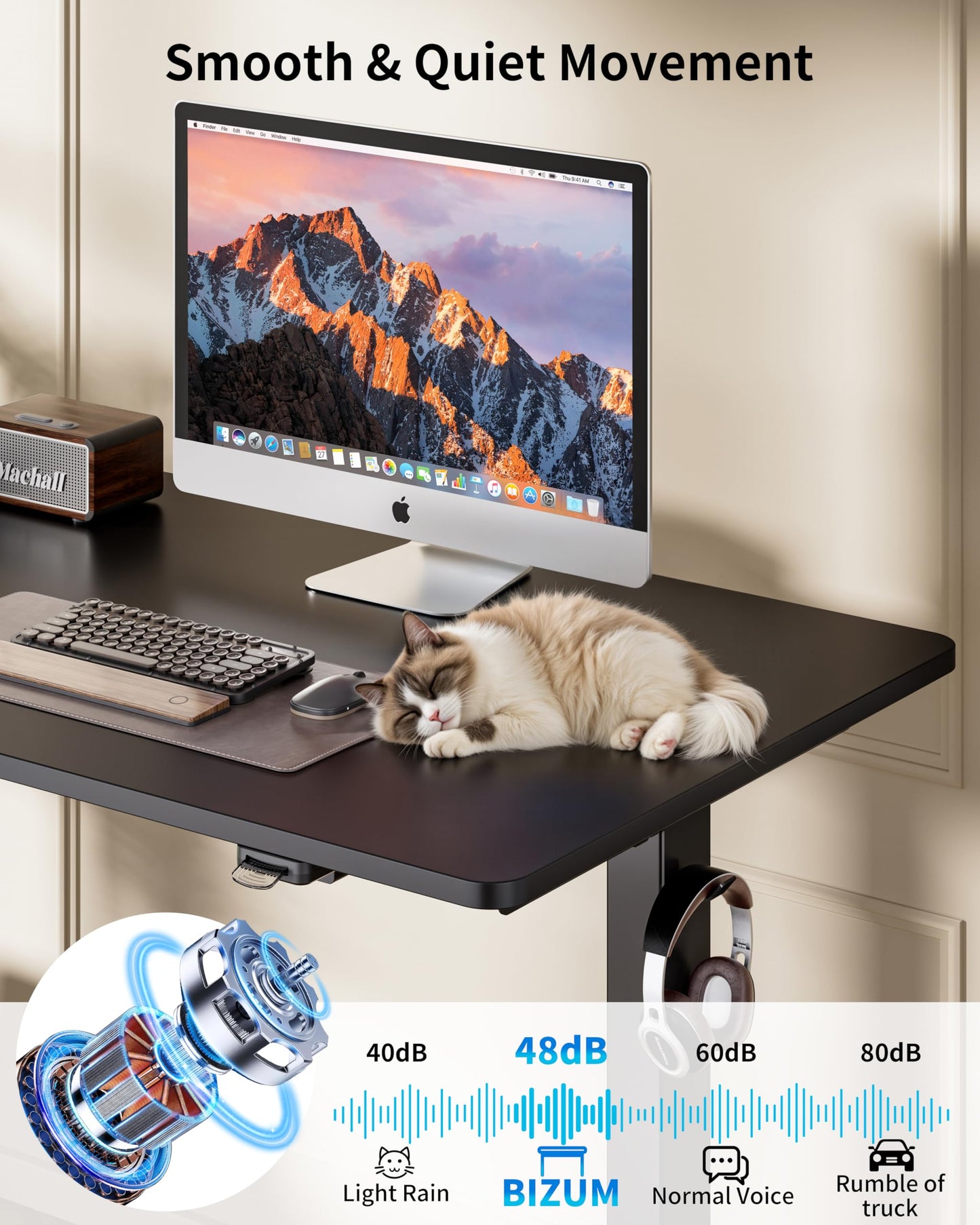 BIZUM 39.4" Small Electric Standing Desk Height Adjustable, Whole Piece Stand Up Computer Desk Work Study Writing Gaming Desks for Home Office Black