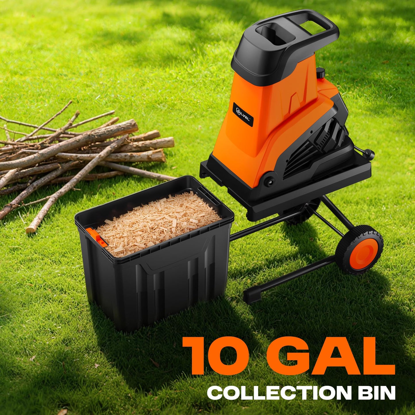 SILVEL Wood Chipper Shredder,1800W Cutting Diameter of 1.77 inch with 10 Gallon Large Collection Bin, 15-Amp Electric Wood Chipper Shredder for Fast Cleanup, Ideal for Branches, Garden Waste