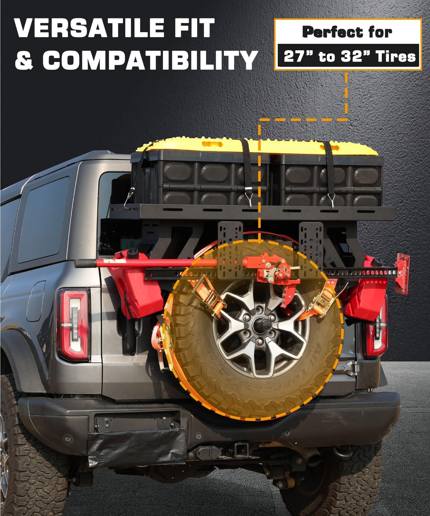 Autoholic Utility Cargo Rack Basket Storage Tray Spare Tire Storage Rack Fit for 1976-2025 Jeep Wrangler JK/JL, 2021-2025 Ford Bronco 27"-32" Tire 88 LB Capacity No-Drill Installation