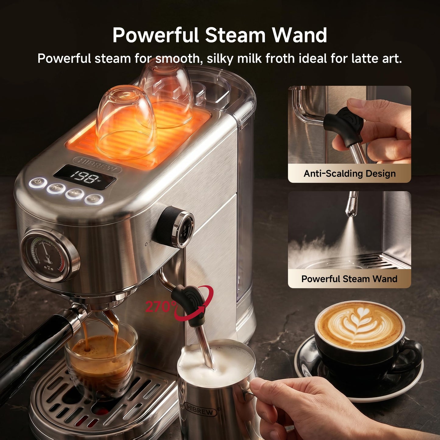 HIBREW H10B Programmable Espresso Machine with LED Display & Pressure Gauge