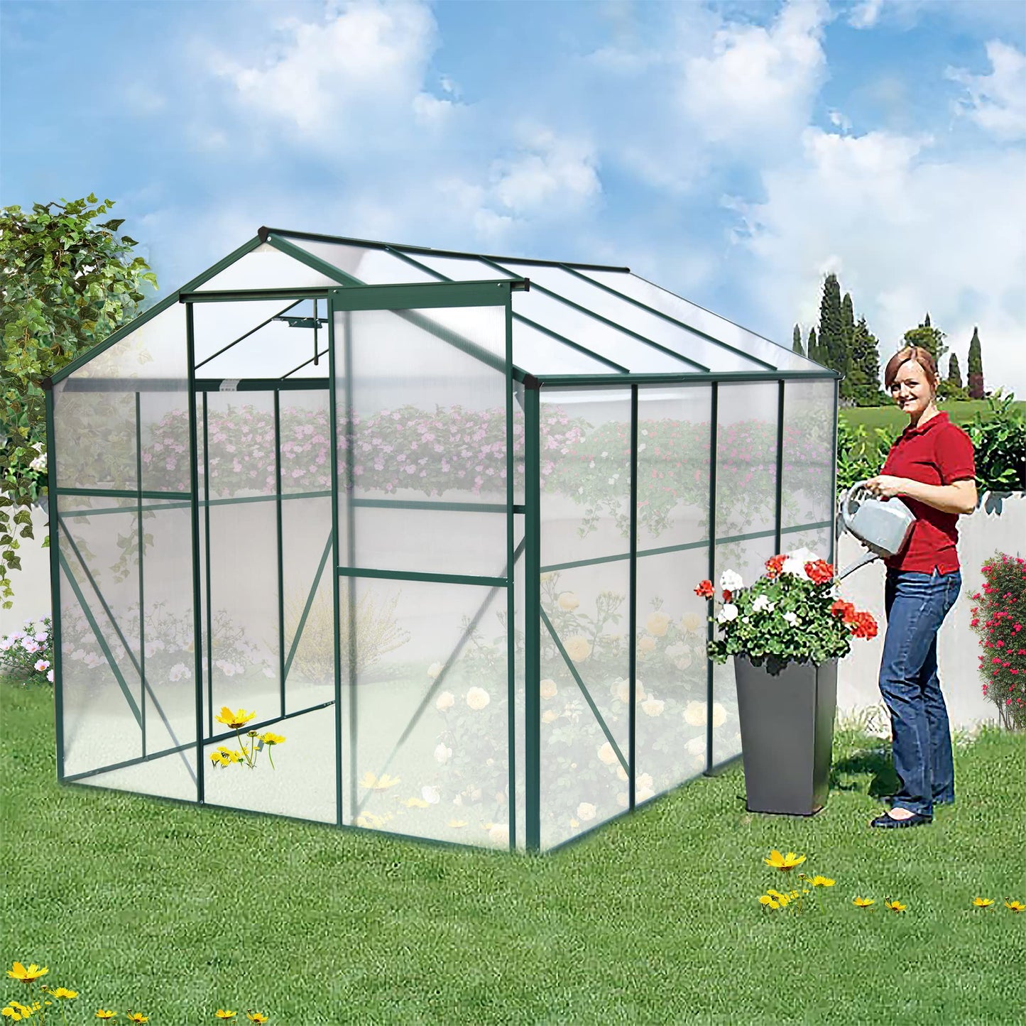 YOPTO 6x8 FT Greenhouses for Outdoor,Heavy Duty Polycarbonate Greenhouse, Walk-in Garden Green House with Base and Ventilation Window for Outside, Backyard,Green
