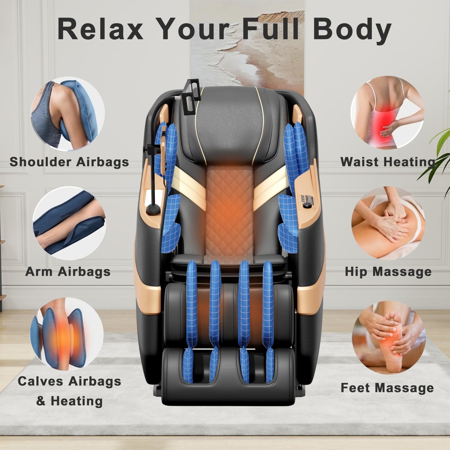 LIYIH Massage Chair Full Body, Zero Gravity Massage Recliner with 12 Fixed Casters, Full Body Airbag Massage, Waist and Leg Heating, Automatic Retractable Footrest, AI Voice Control