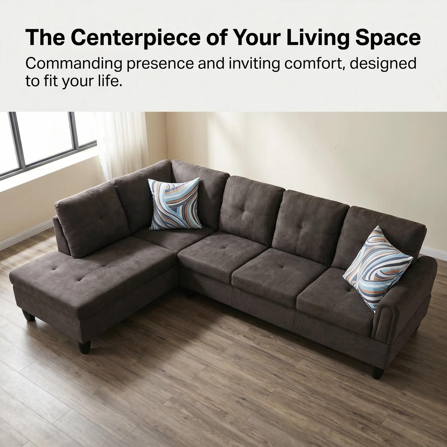 NicBex 97" L Shaped Couch Sectional Couches for Living Room, 2-Piece Modular Sofa with Movable Chaise & Deep Seat for Apartment, Bedroom, Office, Dark Brown