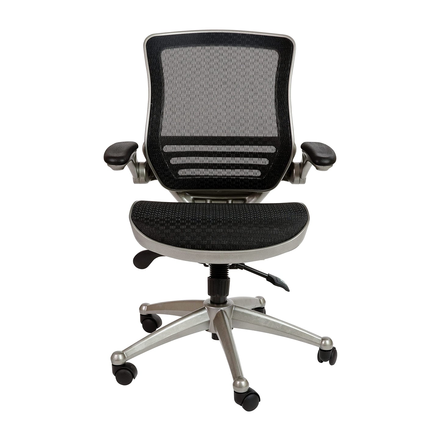 Flash Furniture Warfield Mid-Back Transparent Black Mesh Executive Swivel Office Chair with Graphite Silver Frame and Flip-Up Arms