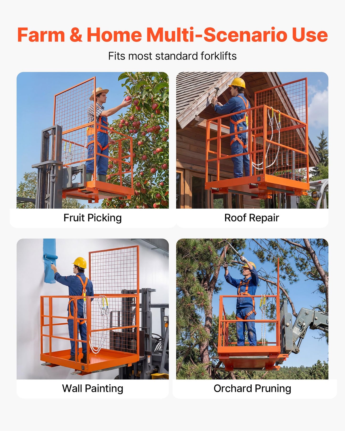 VEVOR Forklift Safety Cage, 48.2 x 45.2 Inch Heavy Duty Forklift Man Basket, 1400 lbs Capacity Collapsible Work Platform Lift Basket with Safety Harness & Lock, for Most Aerial Jobs Lifting Loader