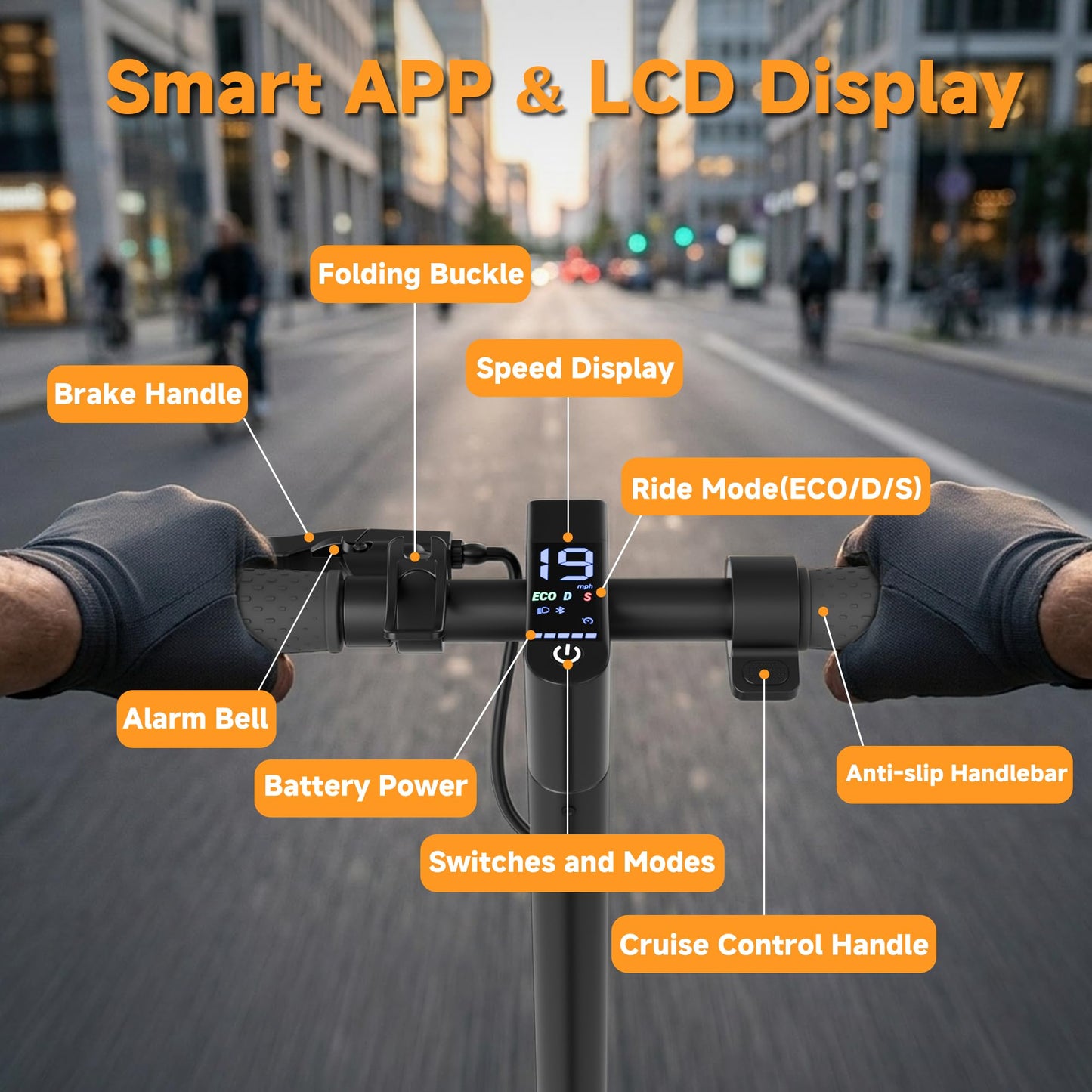 Qlaway Electric Scooter with Seat for Adults, 8.5'' Solid Tires, 19MPH, 350W Powerful Motor, 15Miles Long Range, Foldable & Portable Commuter Escooter with Dual Braking System, APP Control - Black