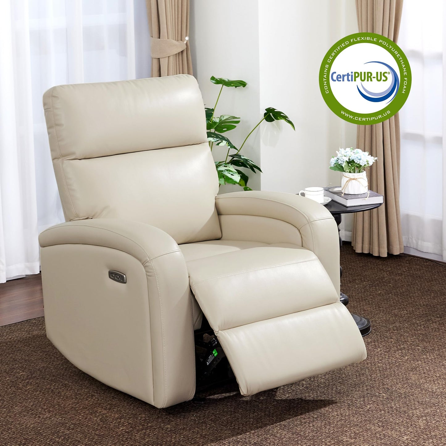 MCombo Zero Wall Recliner Chair, Power Wall Hugger Recliner with USB & Type-C Dual Charge Ports, for Small Space, Living Room, RV PR644 (Beige)