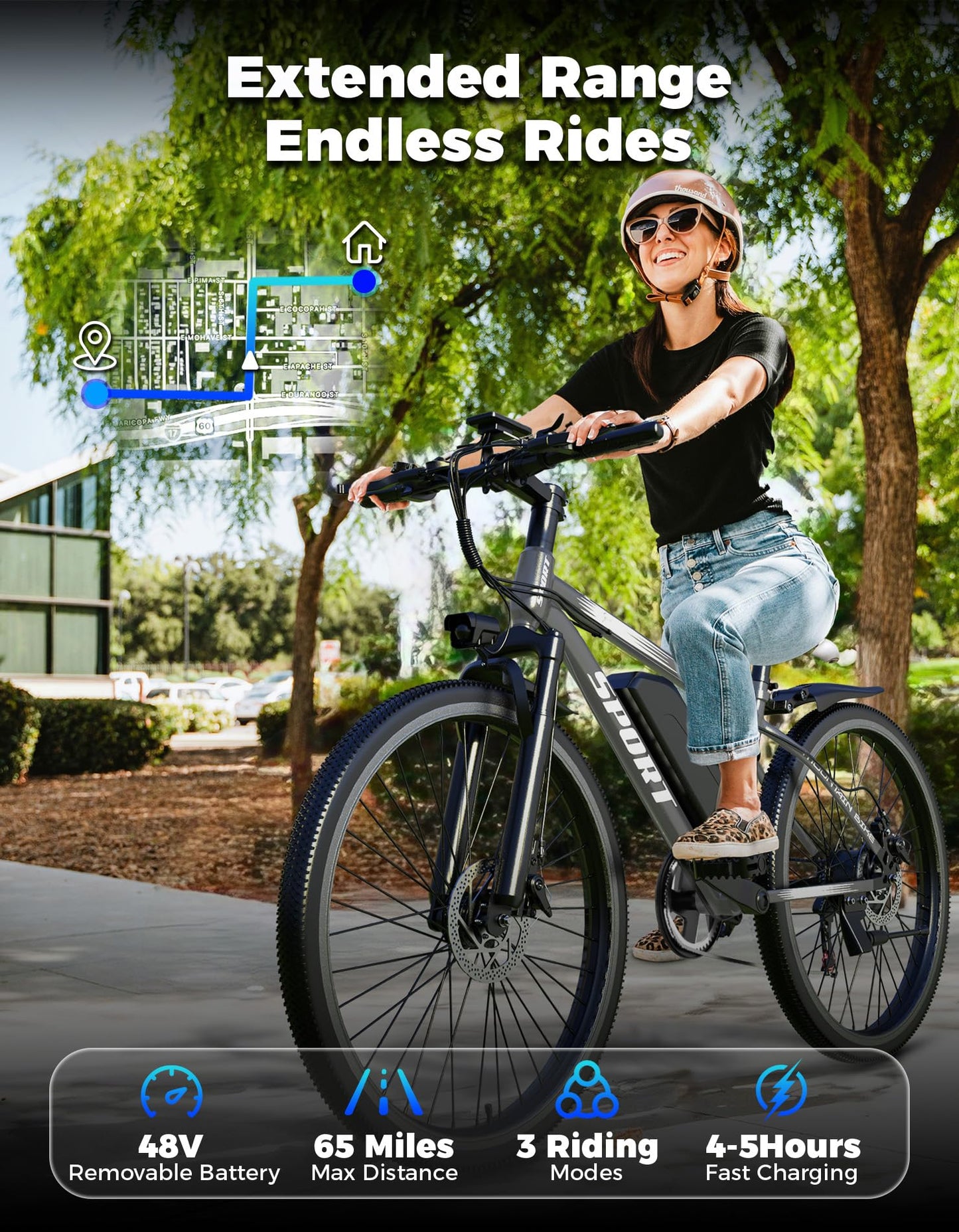 ASKGO Electric Bike for Adults, 1500W Peak Mountain Ebike with 25 MPH, 65 Miles Range, 48V 10.4Ah Removable Battery Ebike, 26" Electric Bicycle for Commute