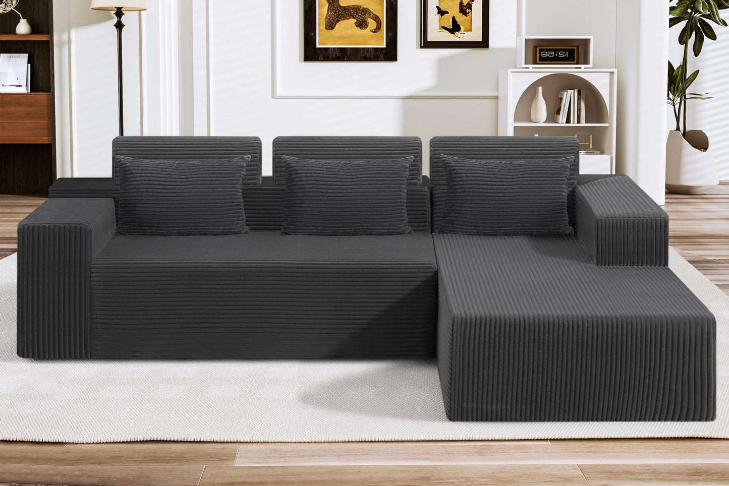 HABUTWAY Sectional Couches for Living Room,No Assembly L Shaped Couch 105" Modular Sectional Sofa Couch with Deep Seat,Cloud Couches Furniture Sets for Apartment,Corduroy (Dark Grey, Right Facing)