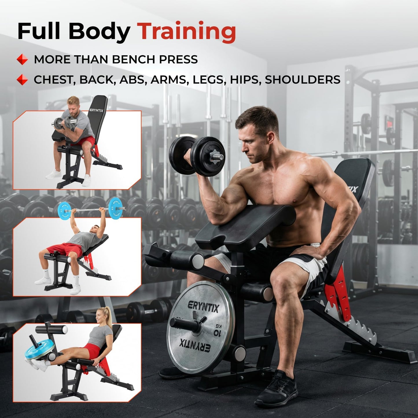 Eryntix Adjustable Leg Extension and Curl Machine, Foldable Pro Heavy-Duty Weight Bench, 1600LBS Workout Bench, 21-Position Multifunctional Weight Benchs, Iscc Plus Certified for Home Gym