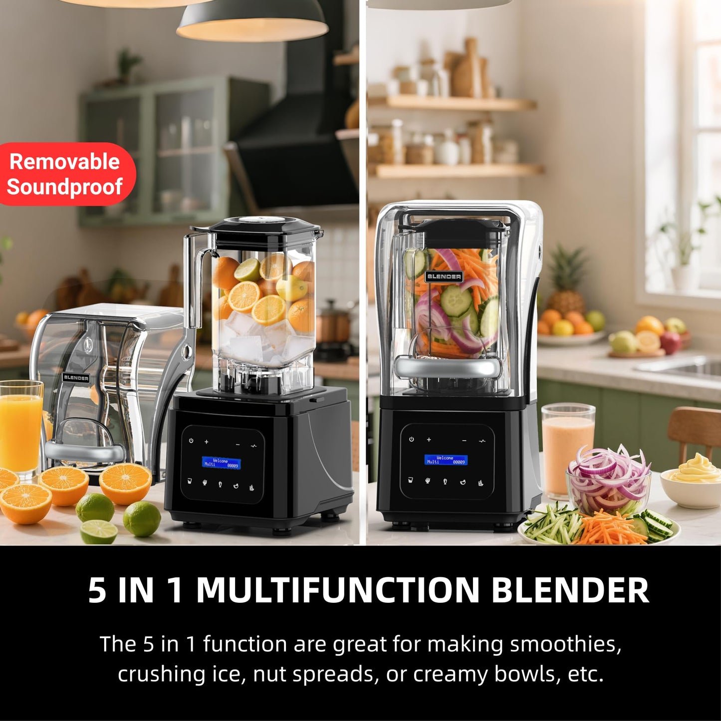 AIZIYO Commercial Blender With Heavy Duty Quiet Shield, 2200 Watts High Speed Motor, 60 Oz BPA-Free Pitcher, 5 Preset Function Countertop Blender for Ice Crush, Smoothies, Shakes, Spreads