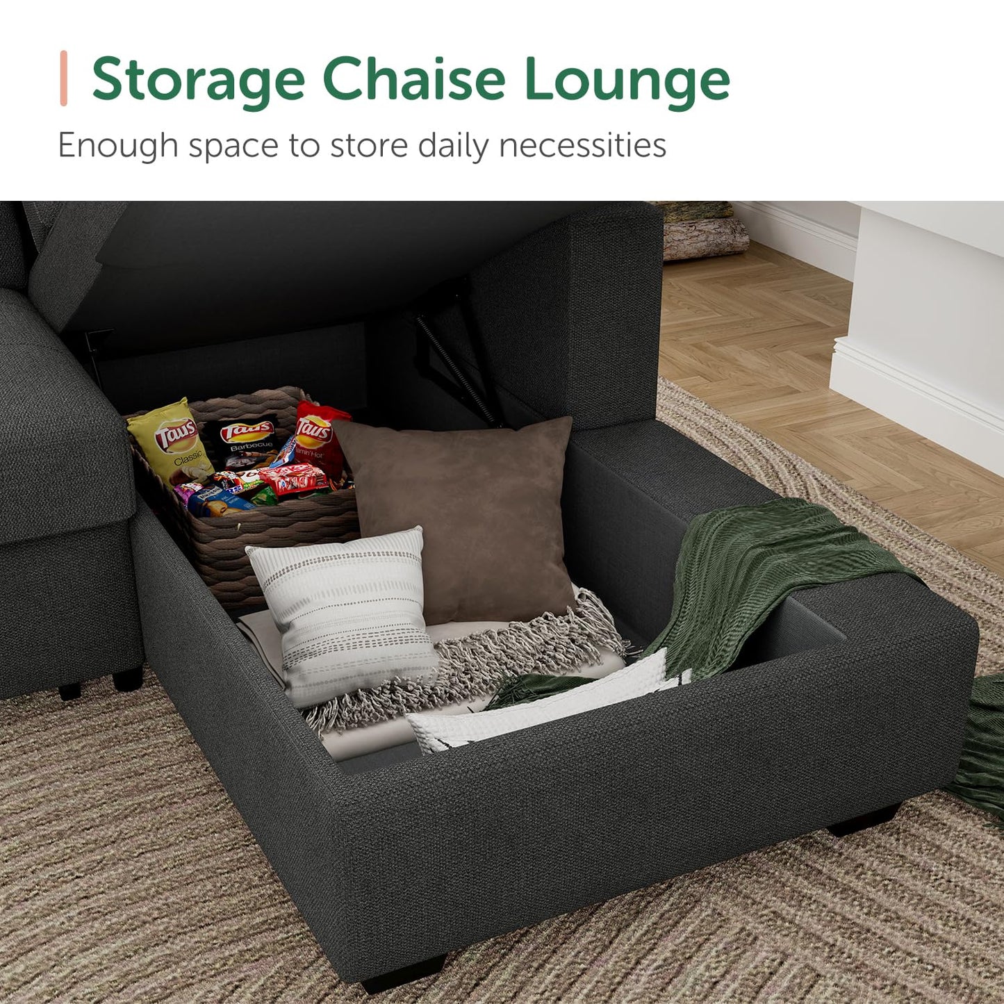 HONBAY Sectional Sleeper Sofa Pull Out Bed with Storage Chaise, Sleeper Sectional Sofa Couch, Sectional Sleeper Bed for Living Room, Dark Grey