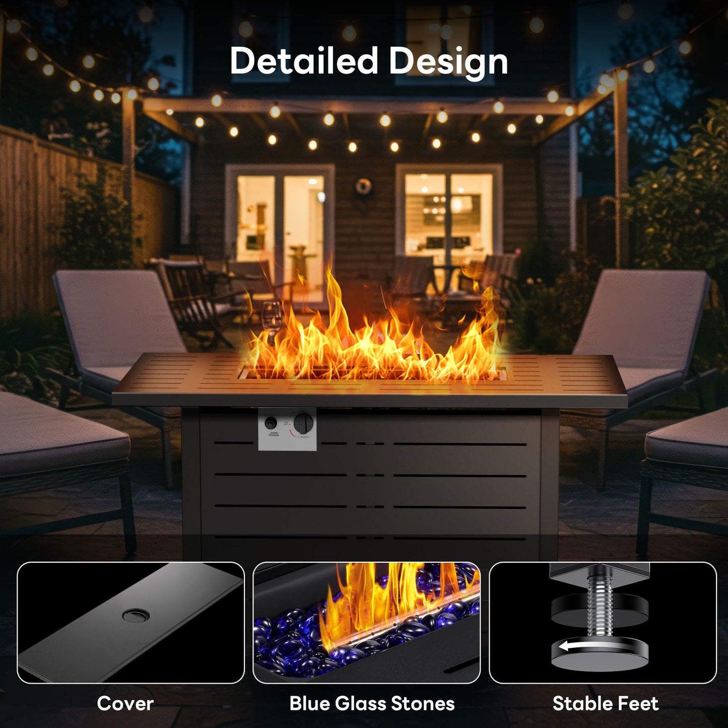 Electactic 43 Inch Propane Fire Pit, 3-in-1 Multi-Use Outdoor Fire Pit Table, 50,000 BTU Steel Gas Fire Pit with Lid & Lava Rock, Add Warmth and Ambience for Patio Deck Garden, Outdoor Gatherings