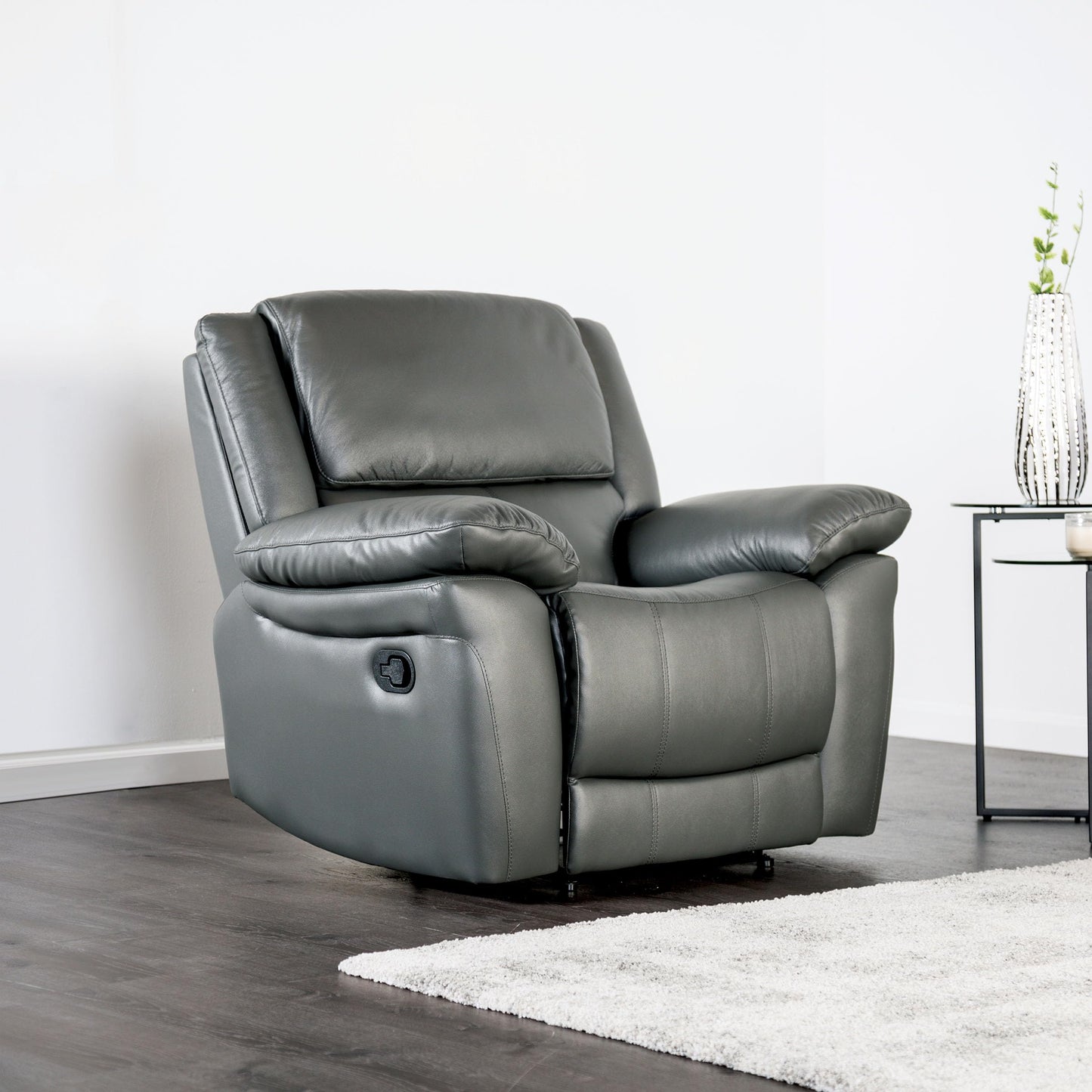 Furniture of America Sorin Modern Leather Recliner Chair with Pillow Armrests and High Density Foam, Reclining Sofa, Comfortable Couch for Living Room, Office, FSC Certified, Dark Gray