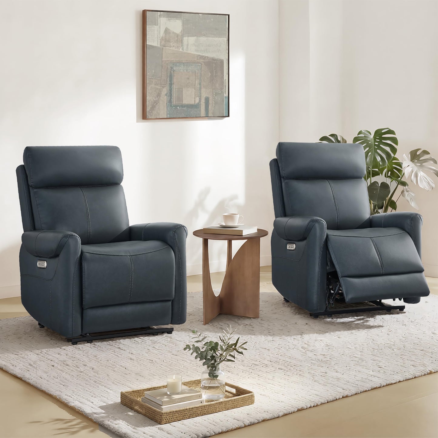 KISLOT Wall Hugger Recliner Chair for Adults, Faux Leather RV Recliner with USB Charging Ports Electric Power Reclining Sofa for Living Room Home Theater Seating Bedroom