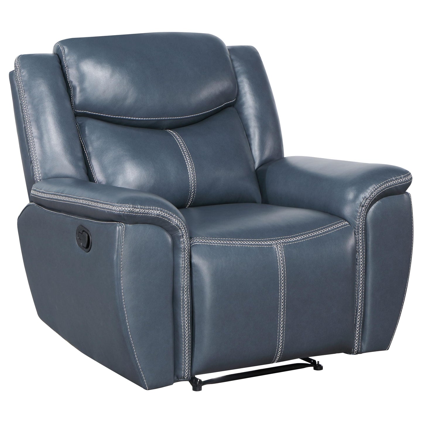 Coaster Home Furnishings - Sloane - Faux Leather Upholstered Recliner Chair with Manual Reclining, Padded Arms, and Pull Handle - Living Room - Blue - 610273