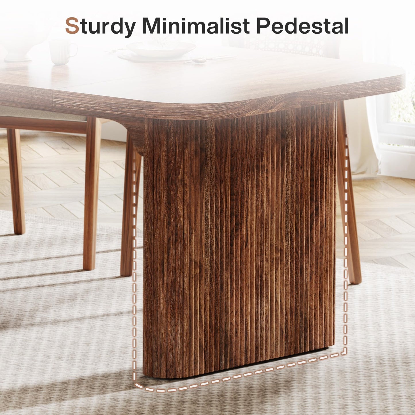 Tribesigns Modern Dining Table for 6 People, 62-Inch Dark Brown Kitchen Table with Double Robust Pedestal, Long Rectangle Wood Dinner Table for Dining Room