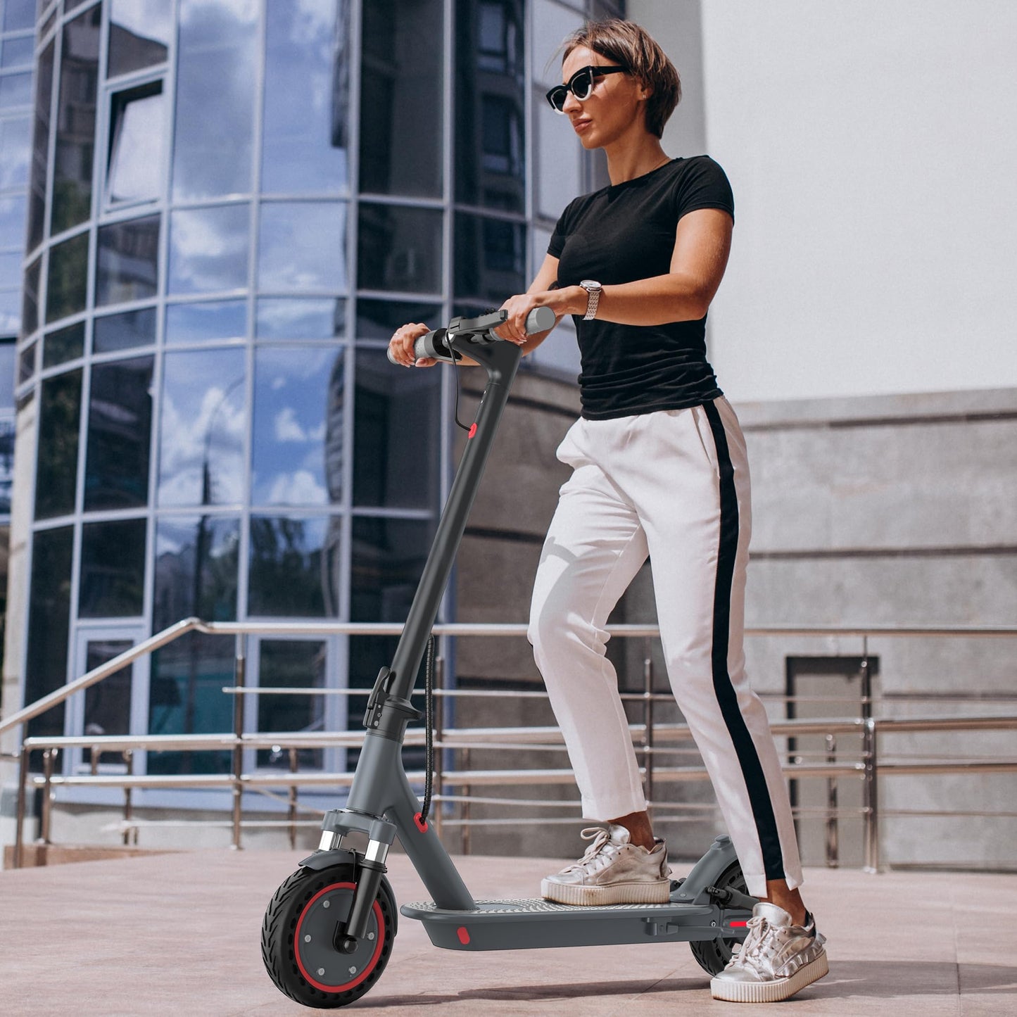 Scooter for Adults- 10" Solid Tires/500W Motor, 22 MPH Digital Display, Up to 24 Miles Long-Range Commuting Folding E-Scooter with Dual Braking System, App Control