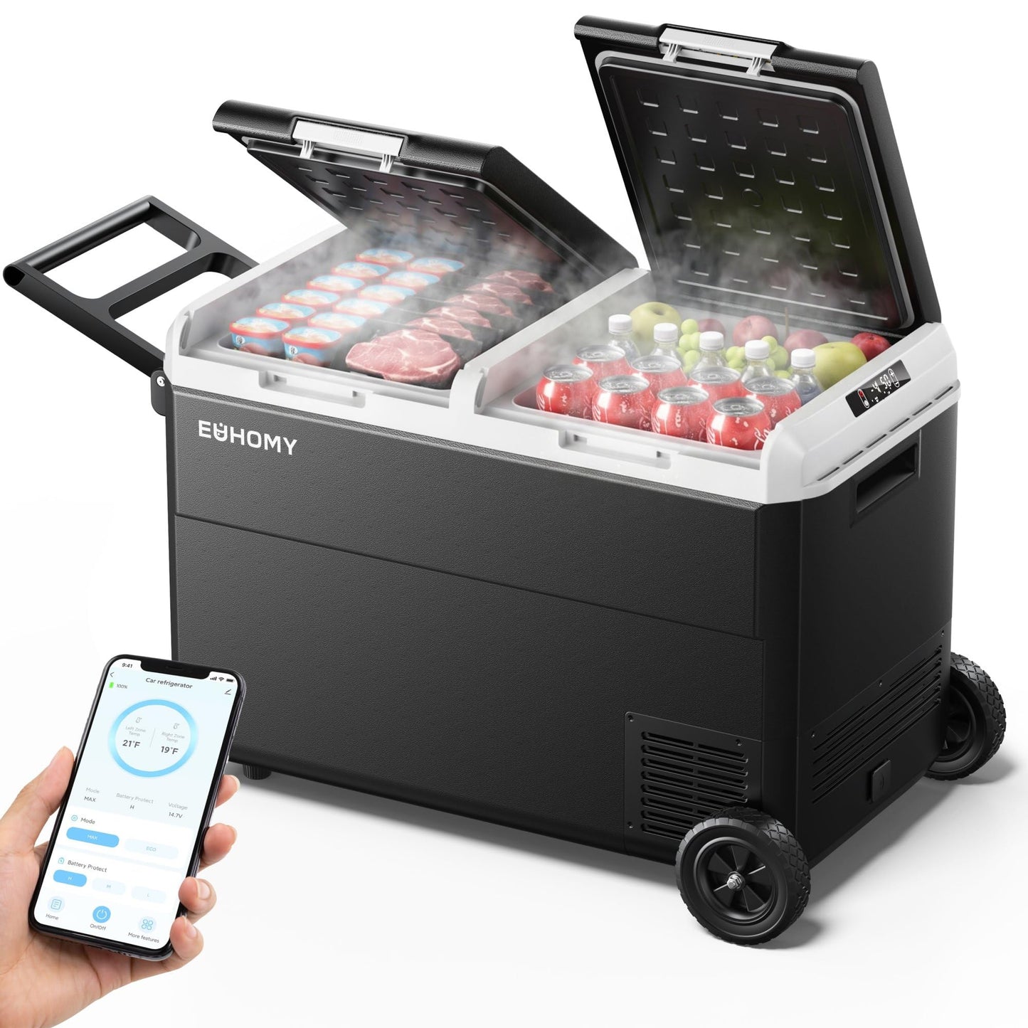 EUHOMY 12 Volt Refrigerator, 100QT(95L) Dual Zone Electric Cooler APP Control, IPX4 Waterproof Car Refrigerator -4℉~68℉, Car Fridge 12/24V DC 100-240V AC, Portable Car Freezer for Camping, Travel, RV