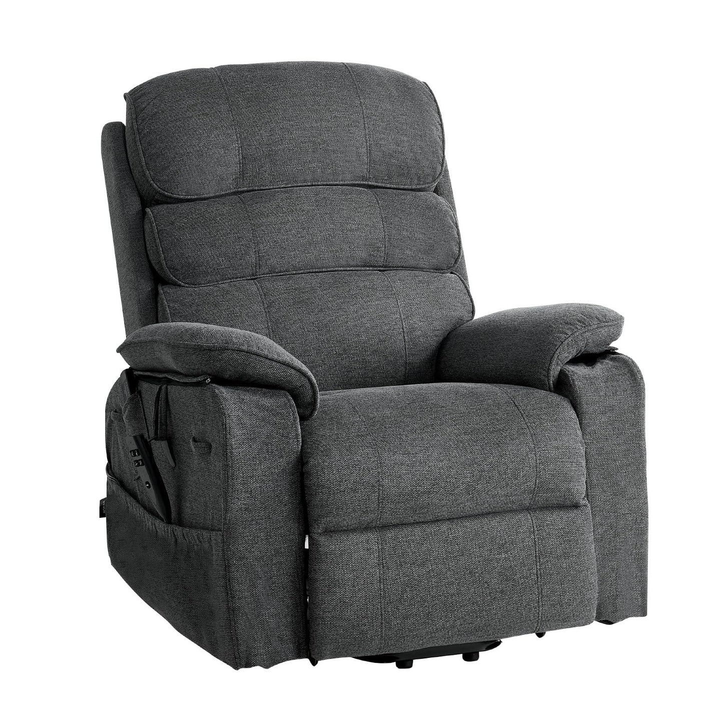 VEVOR Power Lift Recliner Chair, Dual Motor Lift Chair with Heat and Massage for Elderly, Position Adjustable, Remote Control, with Side Pockets, Chenille Fabric, Dark Gray