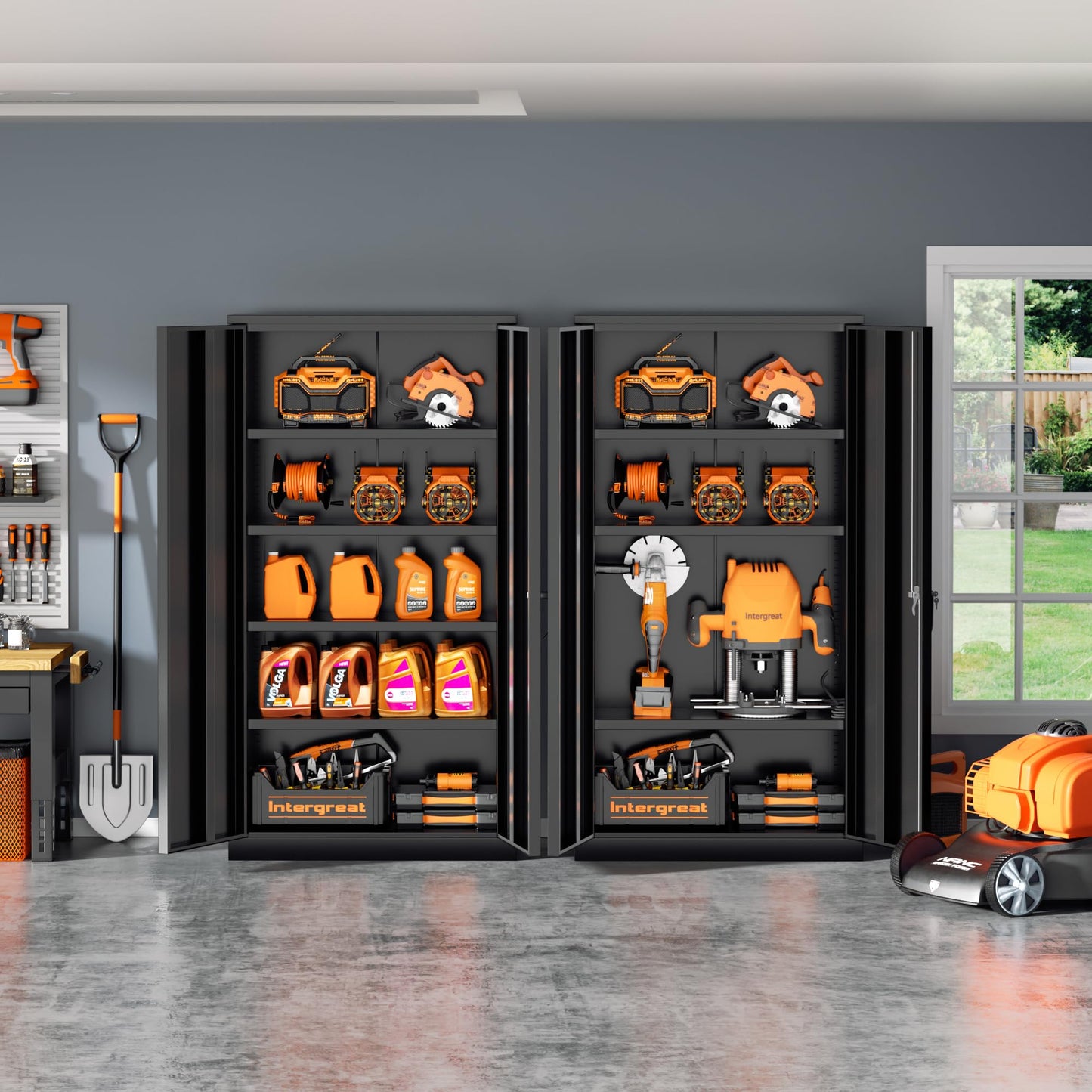 INTERGREAT Metal Storage Cabinet with Shelves, 72" Locking Steel Cabinets with 2 Door and 4 Adjustable Shelves, Tall Metal Cabinet for Home Office, Garage, Warehouse,Black