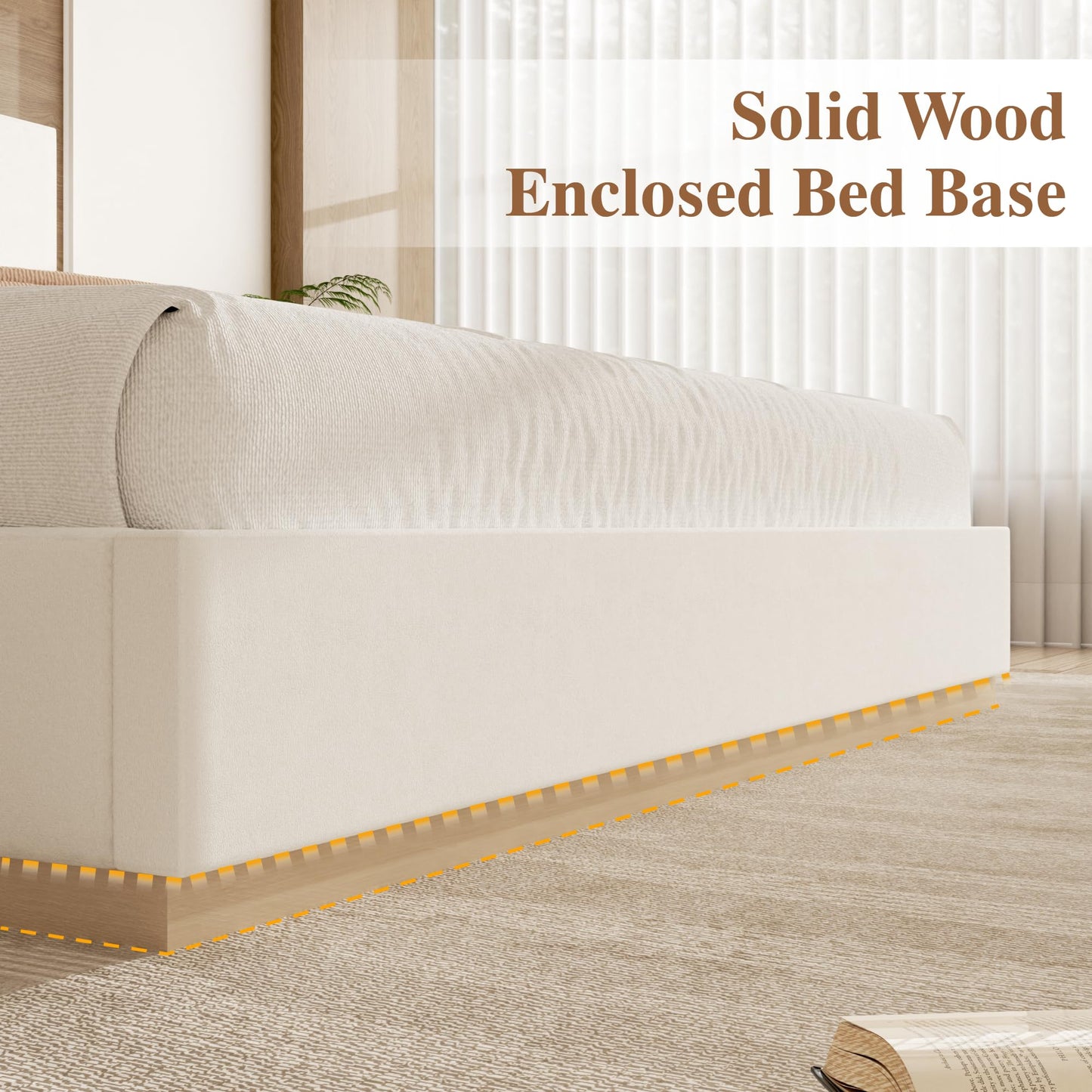 wirpexhowak Queen Size Platform Bed Frame with Headboard, Velvet Grounded Bed with Wood Slats, Heavy Duty Mattress Foundation, Box Spring Option, Noise-Free, Easy Assembly, Beige