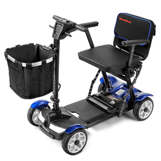 (2026 Upgrade) Lightweight Mobility Scooter for Seniors & Adults, Folding Mobility Scooters, 24.8 Miles Travel Foldable 4 Wheeler, Removable Lithium Battery, 300lb Capacity-Gloss Blue