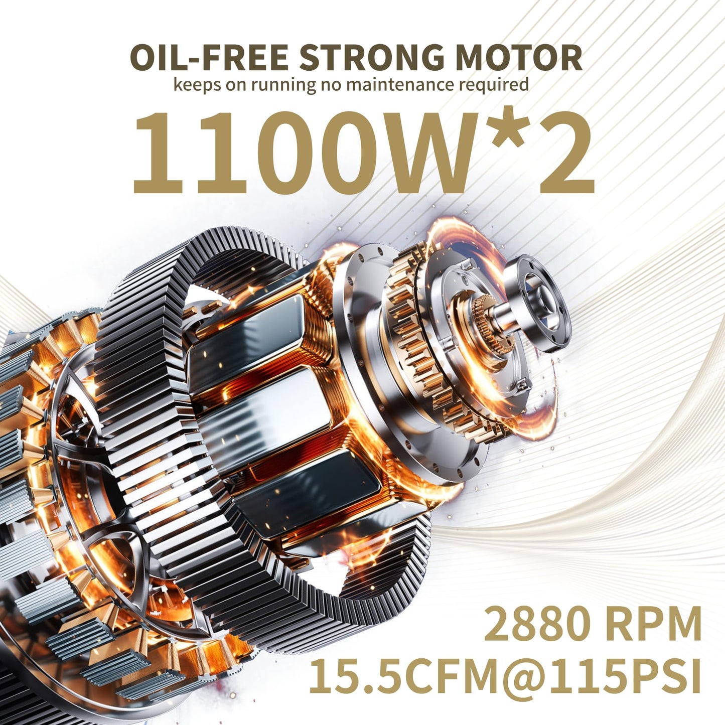 MZB 13.2 Gallon Ultra Quiet Air Compressor 115PSI Steel Tanks 70dB Noise Level Oil Free Air Compressor