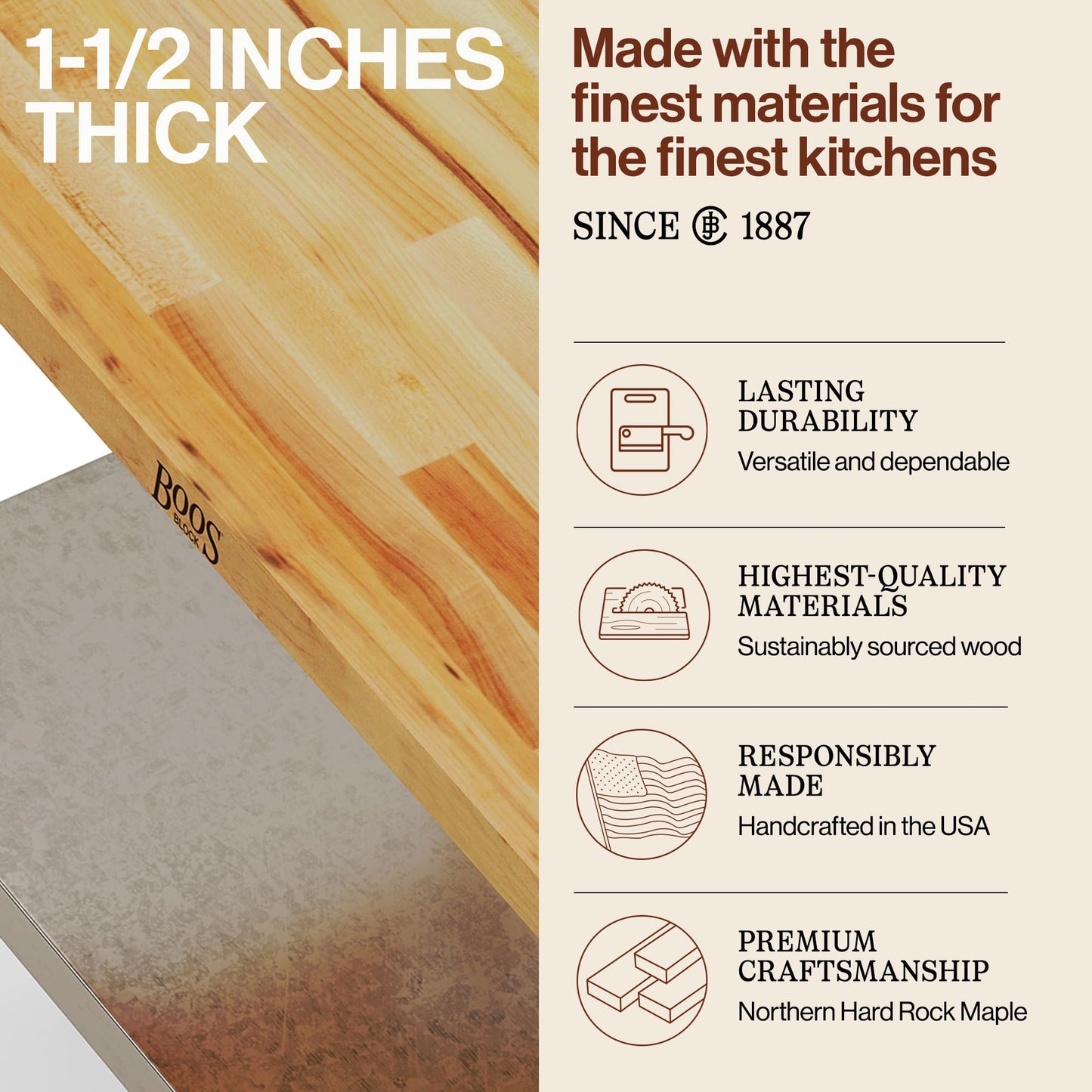 John Boos Maple Wood Top Work Table, 36”x24”x36” – 1.5” Thick Tabletop, 68-lb Kitchen Station with Wooden Edge-Grain Table & Steel Base, & Adjustable Shelf