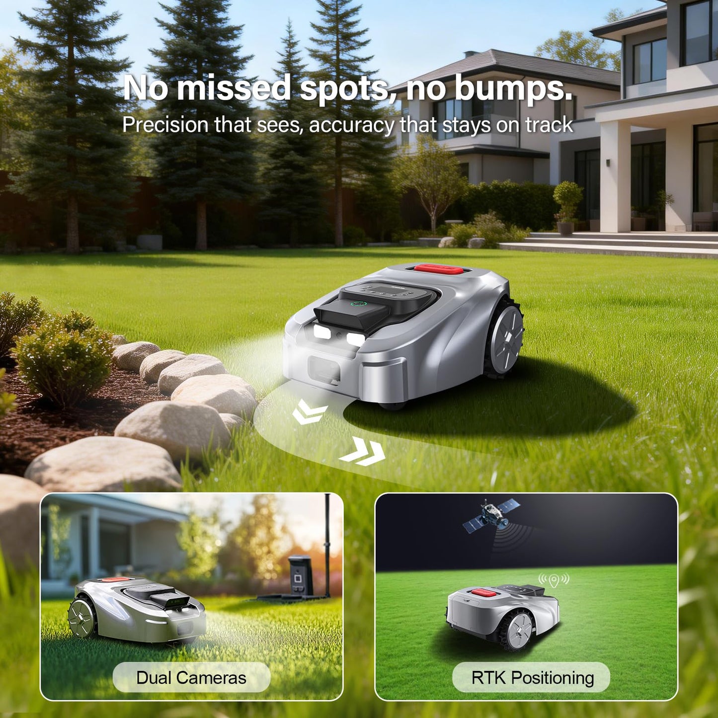 GX Robot Lawn Mower, Perimeter Wire Free RTK+ AI Vision Robotic Lawnmower for 0.62 Arce, Zero-Edge Cutting, Automated Mapping, APP Control, 3D Obstacle Avoidance, 60% Slope