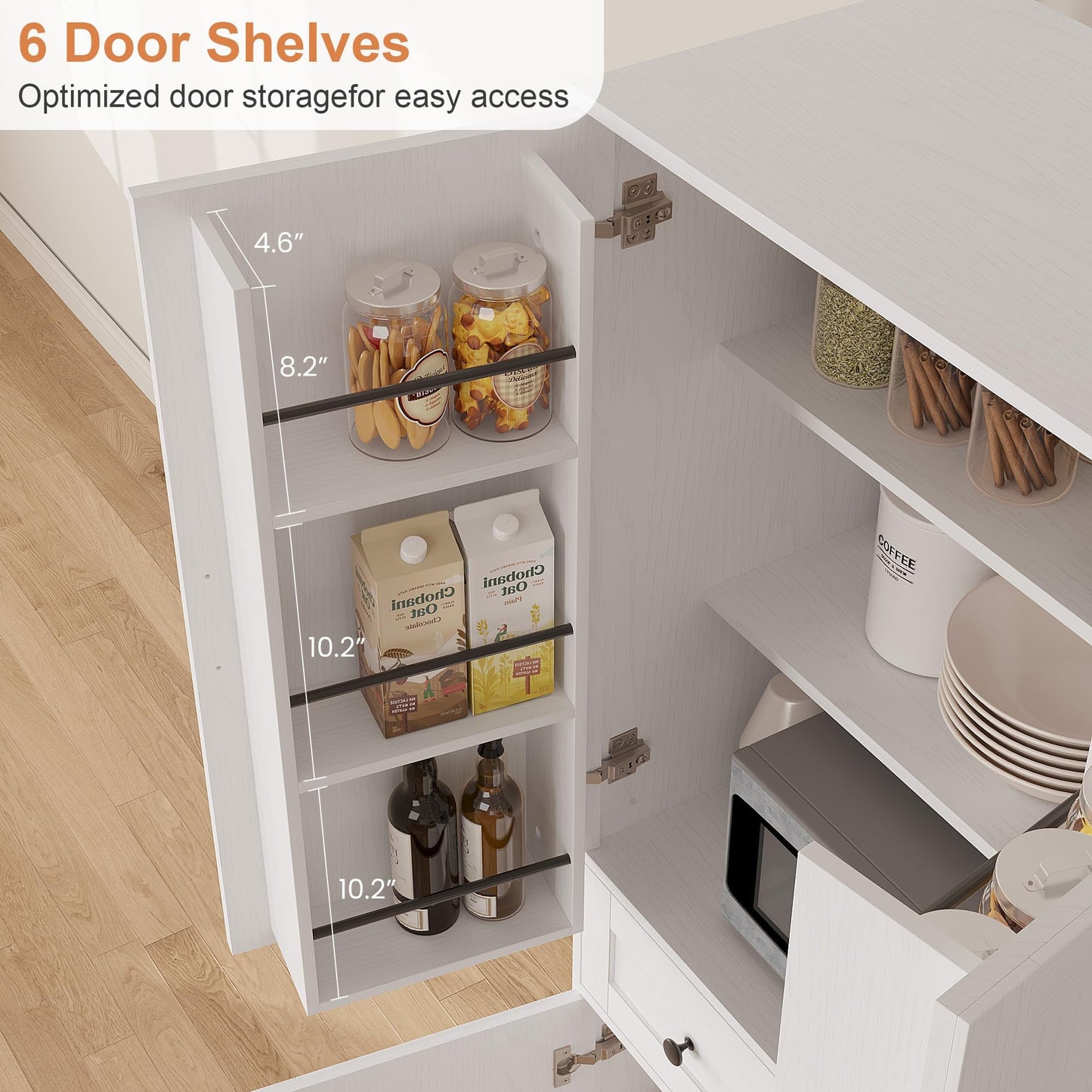Garvee 71" Kitchen Pantry Cabinet, Barn Door Freestanding Cupboard with Drawer, Sliding Storage Rack, and 6 Hanging Shelves for Kitchen, Dining Room, Living Room Bedroom