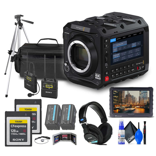 Blackmagic Design Pyxis 6K Full-Frame Cinema Box Camera (CINECAMCPYXA60LFL) + Mic System + 2 x 128GB CFexpress Type B Card + Monitor + Pro Headphones + Case + Tripod + More