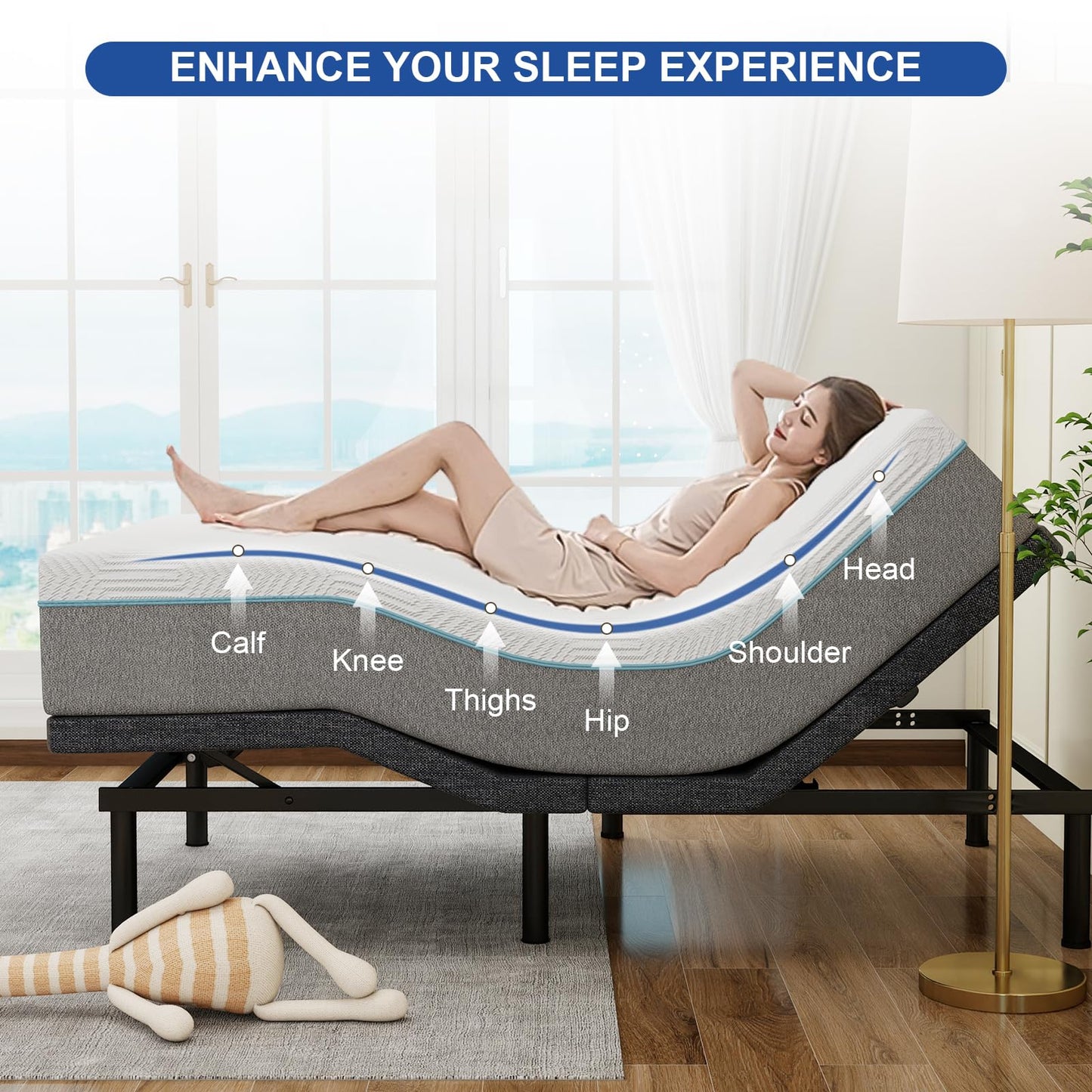 Vipbear Twin XL Adjustable Bed Frame with Mattress, 12" White Memory Foam Mattress – Electric Bed Base with Pillow-Tilt, Zero Gravity, Anti-Snore, Wireless Remote, USB Ports, Under-Bed Nightlight