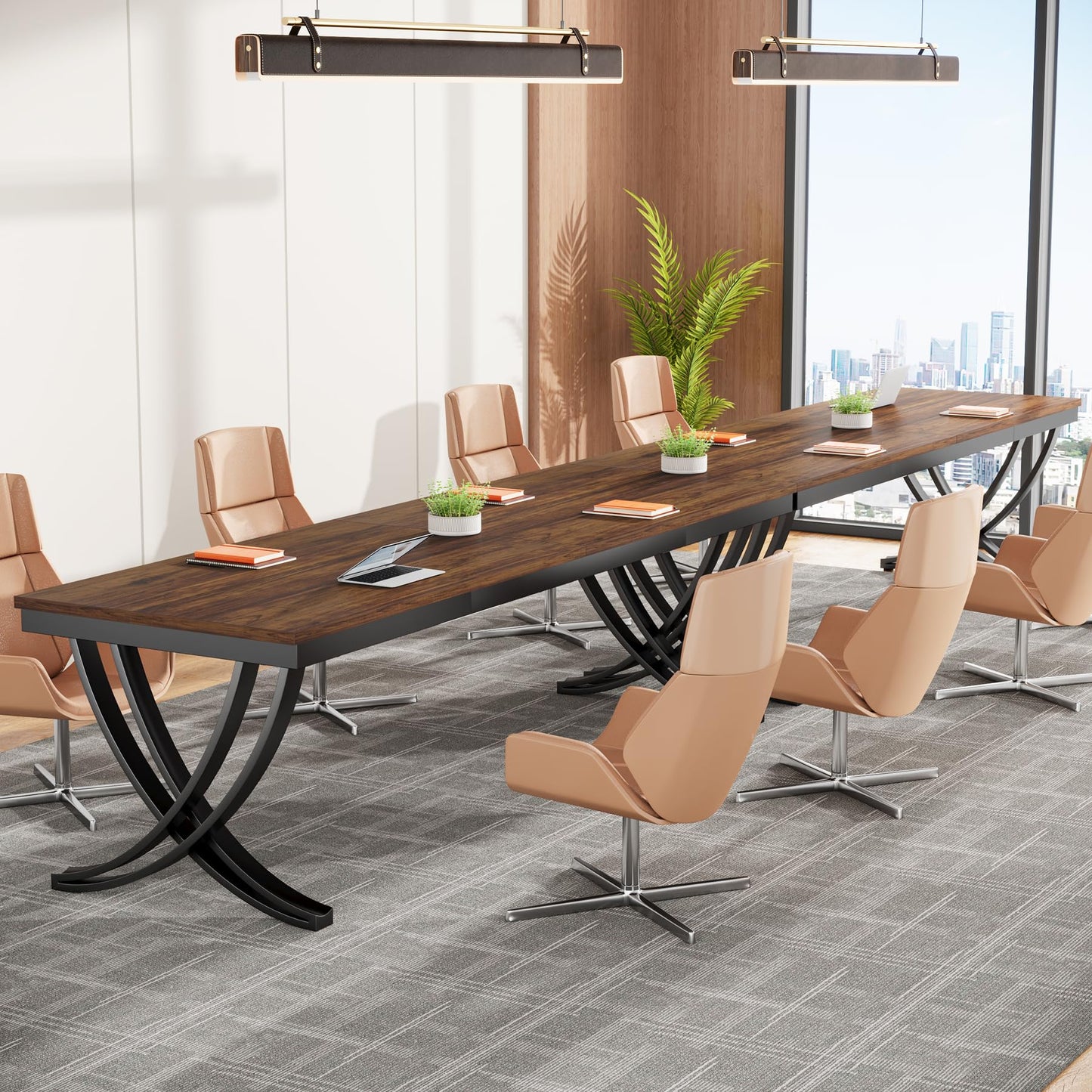 Tribesigns 6.5FT Conference Table for 6-8 People, 78 inch Long Rectangular Seminar Table with Strong Metal Frame, Business Boardroom Desk for Office Meeting Conference Room (1PC, Brown)