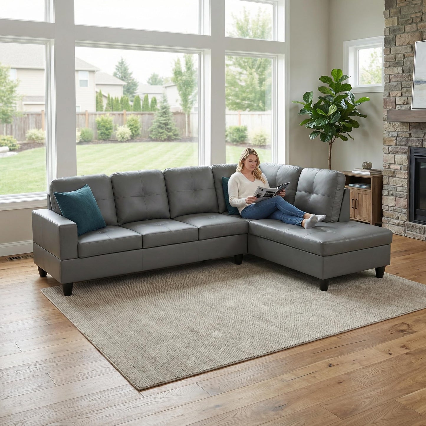 NicBex Leather 103.5" Sectional Couches for Living Room, 2-Piece L-Shaped Sectional Couch with Movable Lounge Chaise, Multi-Scene Use for Apartment & Office, Dark Grey