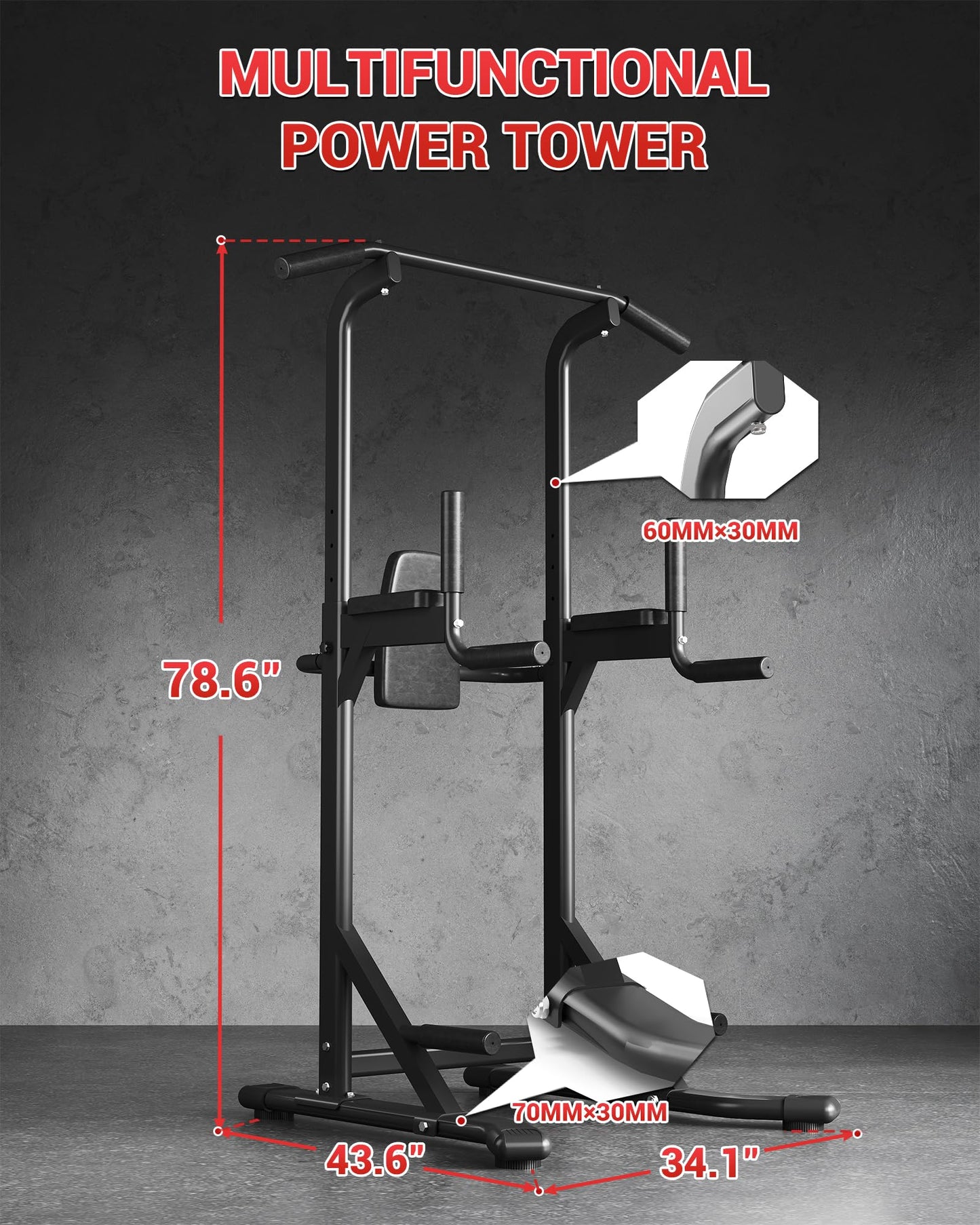 Power Tower Pull Up Bar & Dip Station, 450LB Weight Capacity, Heavy-Duty Carbon Steel Free Standing Home Gym for Pull-Ups, Dips, Leg Raises & Strength Training