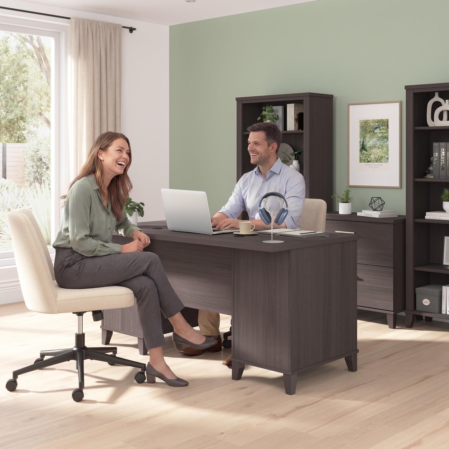 Bush Home 60-Inch Office Desk with Drawers, Computer Desk with File and Box Drawers, Home Office Workstation with Storage Cabinet, Writing Desk Furniture, Somerset Collection, Storm Gray