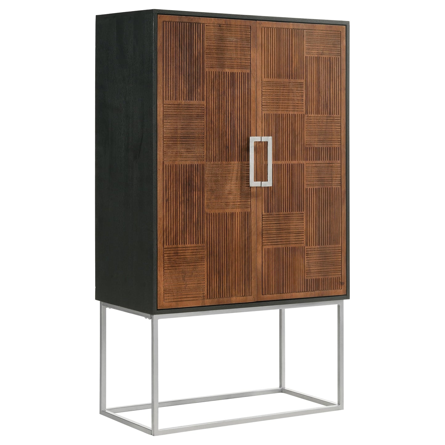 Coaster Home Furnishings - Borman - Wood and Metal - 2-Door Home Bar Cabinet with Wine Bottle Storage, Drawer, and Fixed Shelves - Dining Room & Living Room - 36-Inch - Walnut and Black - 950318
