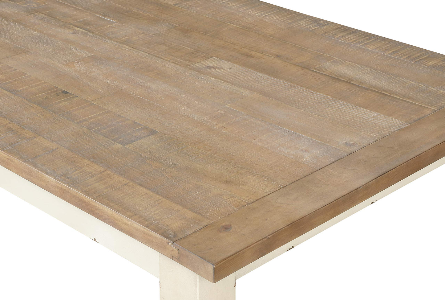 Prato Two-Tone Finish Wood Dining Table, Antique White and Distressed Oak