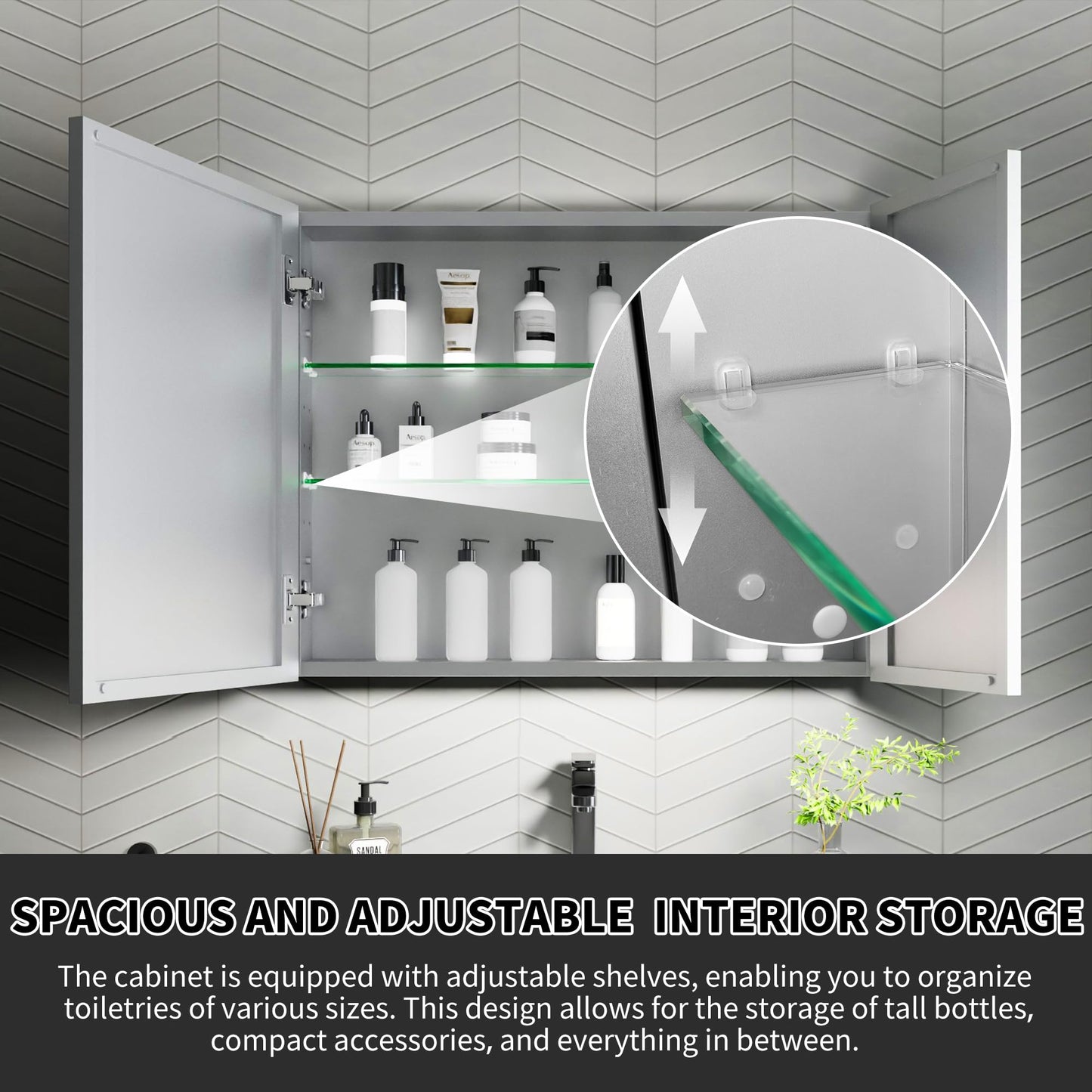 30x24 Inch Recessed Medicine Cabinet with Mirror, Aluminum Medicine Cabinet Mirror, Recessed or Surface Mount with 2 Adjustable Shelves Storage Organizer, Pre-Assembled Door, Soft-Closed System