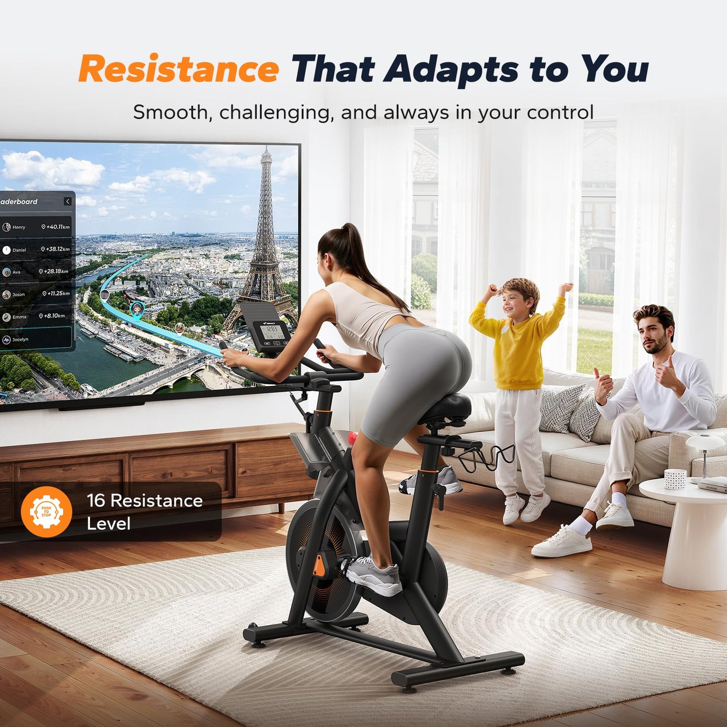 Merach Magnetic Exercise Bike, Heavy Duty Stationary Bike with Automated Resistance, 350 Lbs Weight Capacity, Low Noise Indoor Workout Bike for Home Gym with Self-Developed App