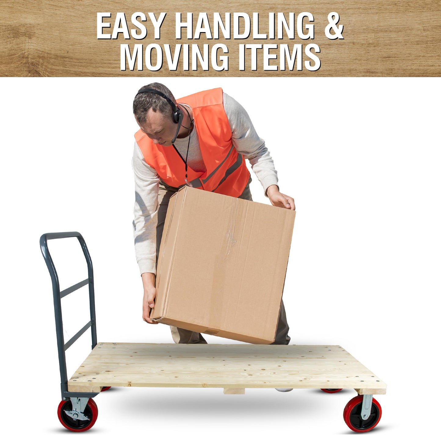 5Seconds Heavy Duty 3300LB Hardwood Flatbed Platform Cart – 60” x 30” Industrial Dolly Hand Push Truck, 8'' Swivel Locking Wheels – Super Heavy Duty Commercial Moving