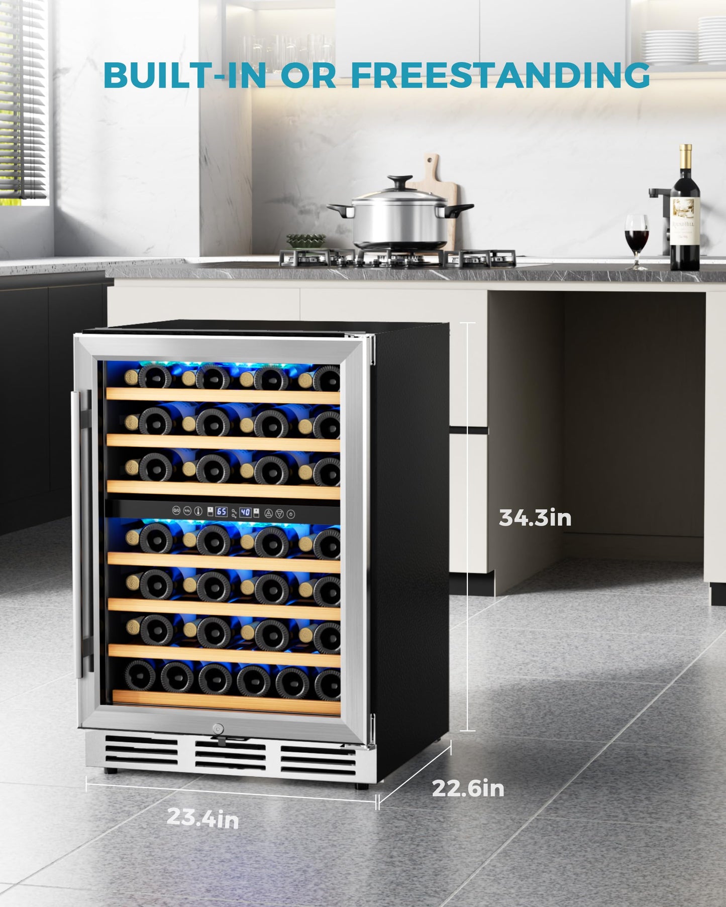 EUHOMY 24 Inch Wine Cooler Refrigerator 54 Bottl-Dual Zone, Built-in or Freestanding Wine Fridge with Glass Door, Wine Refrigerator for Home Bar Kitchen